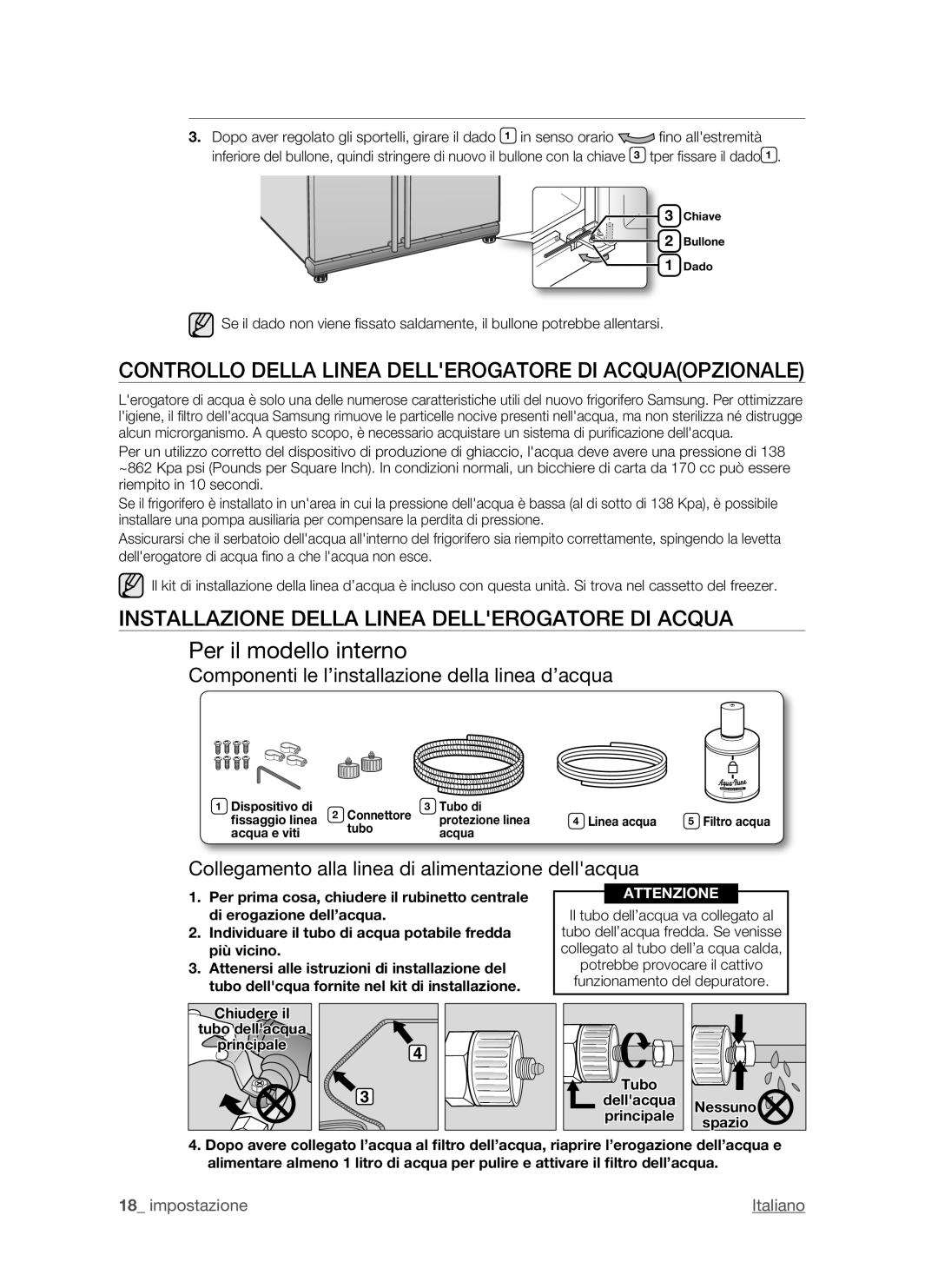 Samsung RSH1FTIS1/XET, RSH1NTMH1/XET, RSH1DTPE1/XET, RSH1ZTMH1/XET Controllo Della Linea Dellerogatore DI Acquaopzionale 