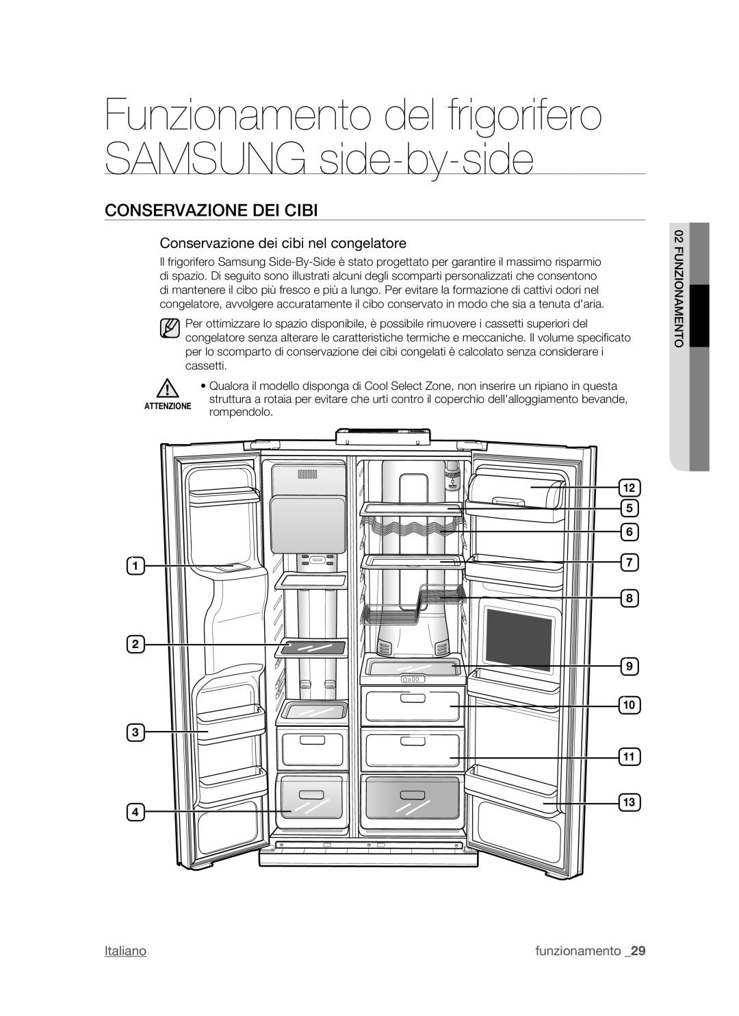 Samsung RSH1STPE2/XET, RSH1NTMH1/XET, RSH1DTPE1/XET manual Conservazione DEI Cibi, Conservazione dei cibi nel congelatore 