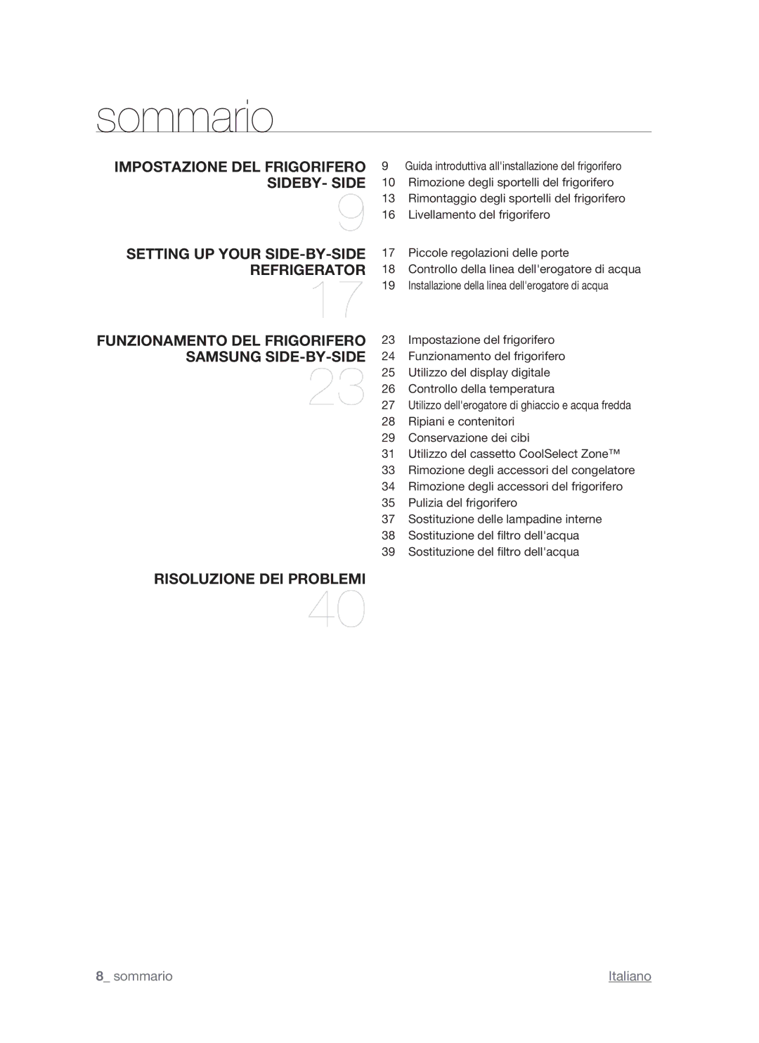 Samsung RSH1FTIS1/XET, RSH1NTMH1/XET, RSH1DTPE1/XET, RSH1ZTMH1/XET, RSH1STPE2/XET manual Sommario 