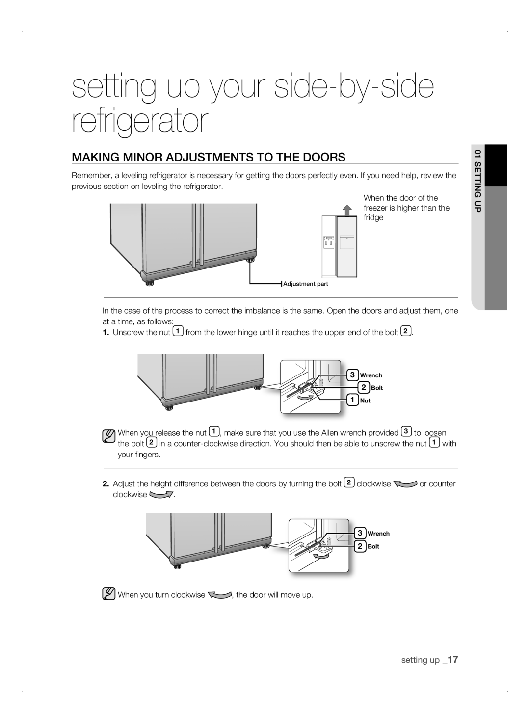 Samsung RSH3FTPE1/JUM, RSH1NTSW1/ZAM, RSH3FTPE1/MTR manual MaKing Minor aDJustMEnts to tHE Doors 