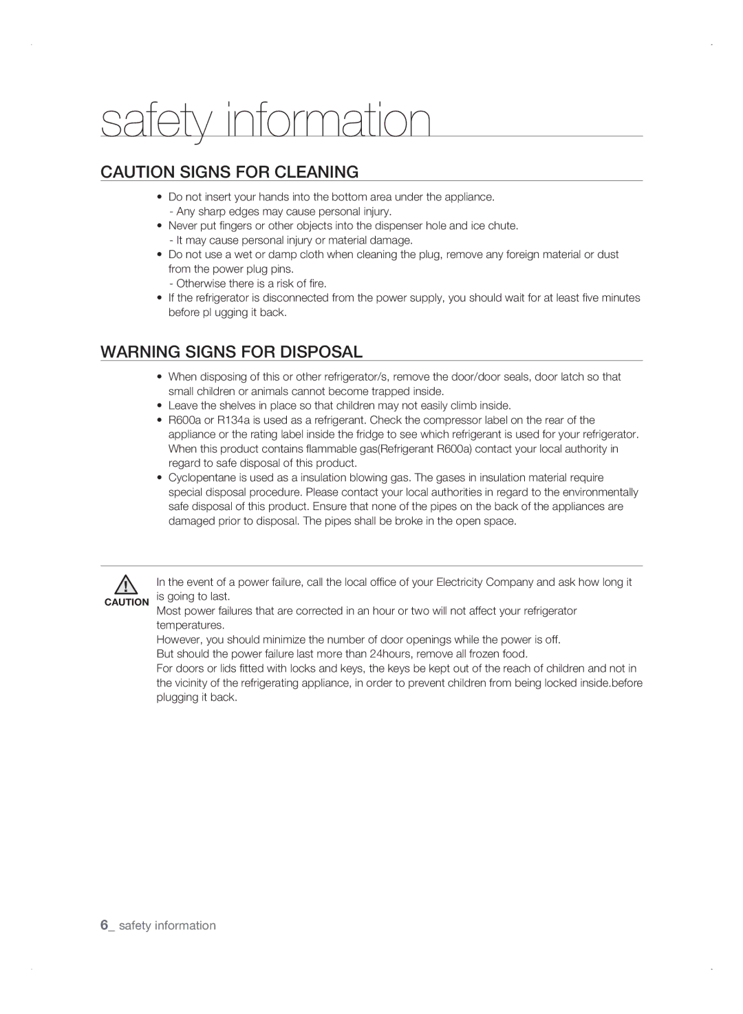 Samsung RSH1NTSW1/ZAM, RSH3FTPE1/MTR, RSH3FTPE1/JUM manual Safety information 