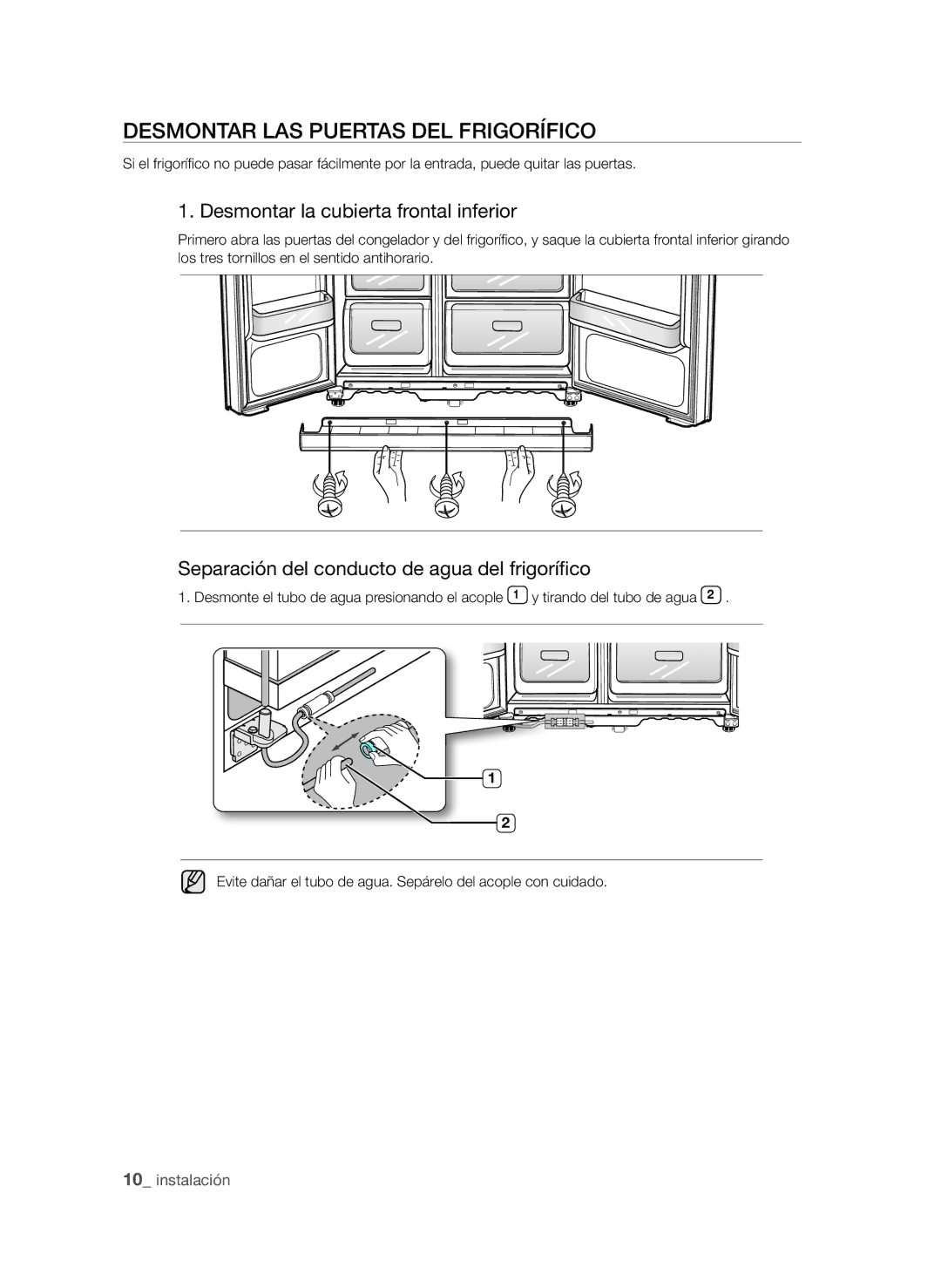 Samsung RSH1DTRS1/XEP, RSH1UBRS1/XES manual Desmontar LAS Puertas DEL Frigorífico, Desmontar la cubierta frontal inferior 