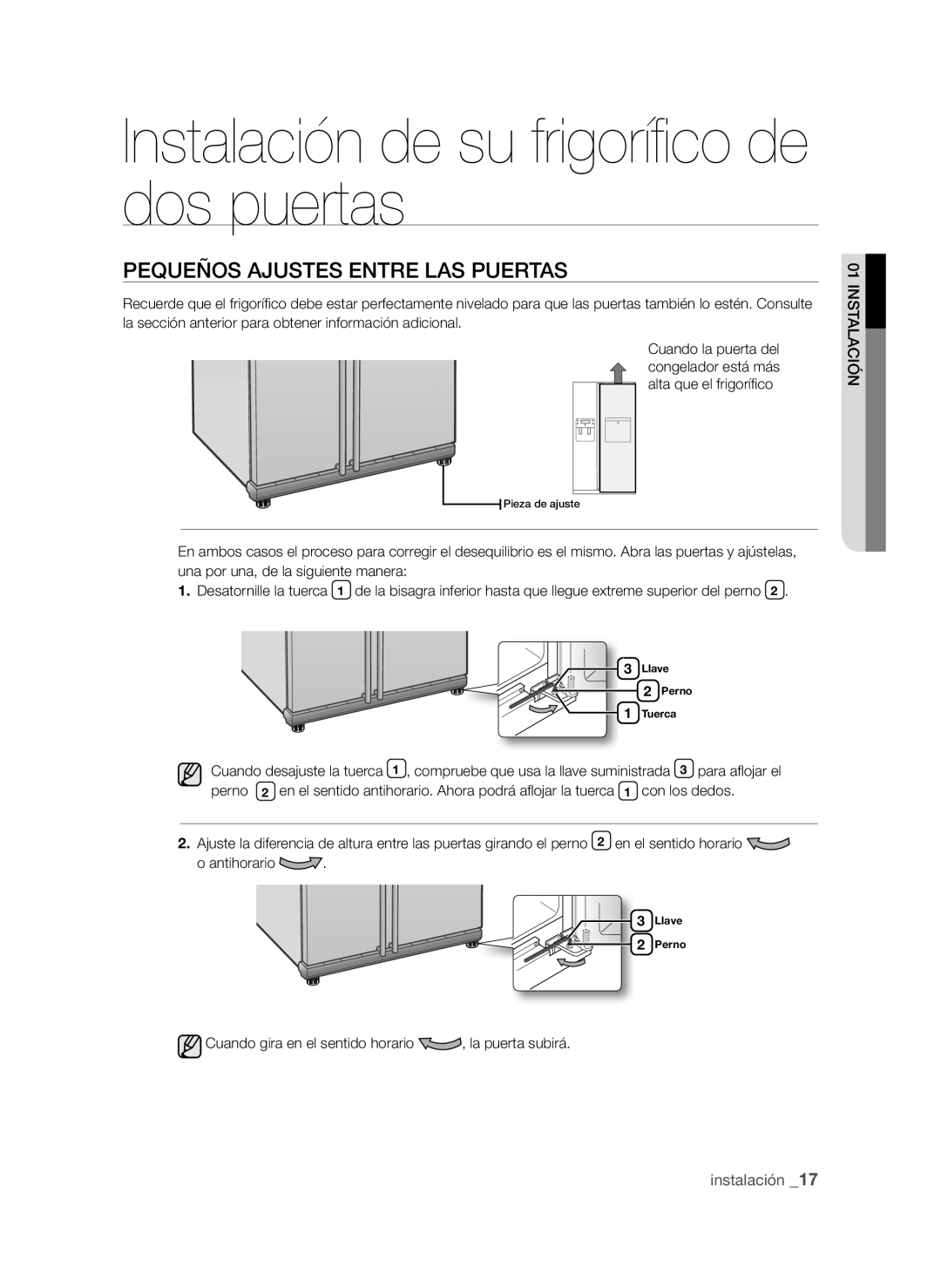 Samsung RSH1DBIS1/XES, RSH1UBRS1/XES, RSH1FTPE1/XEP, RSH1DTRS1/XES manual Pequeños Ajustes Entre LAS Puertas, Antihorario 