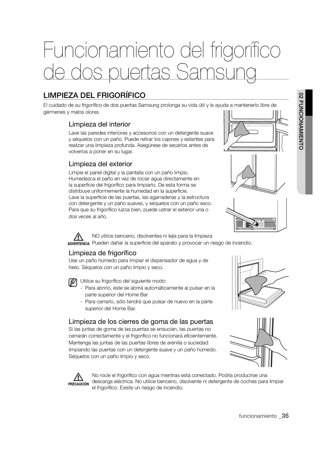 Samsung RSH1DTRS1/XES Limpieza DEL Frigorífico, Limpieza del interior, Limpieza del exterior, Limpieza de frigorífico 