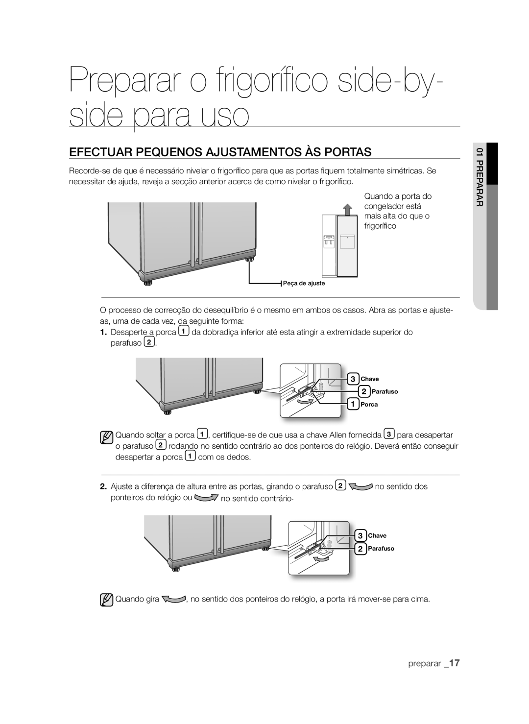 Samsung RSH1NBIS1/XES, RSH1UBRS1/XES, RSH1FTPE1/XEP, RSH1DTRS1/XES, RSH1DTMH1/XES Efectuar Pequenos Ajustamentos àS Portas 