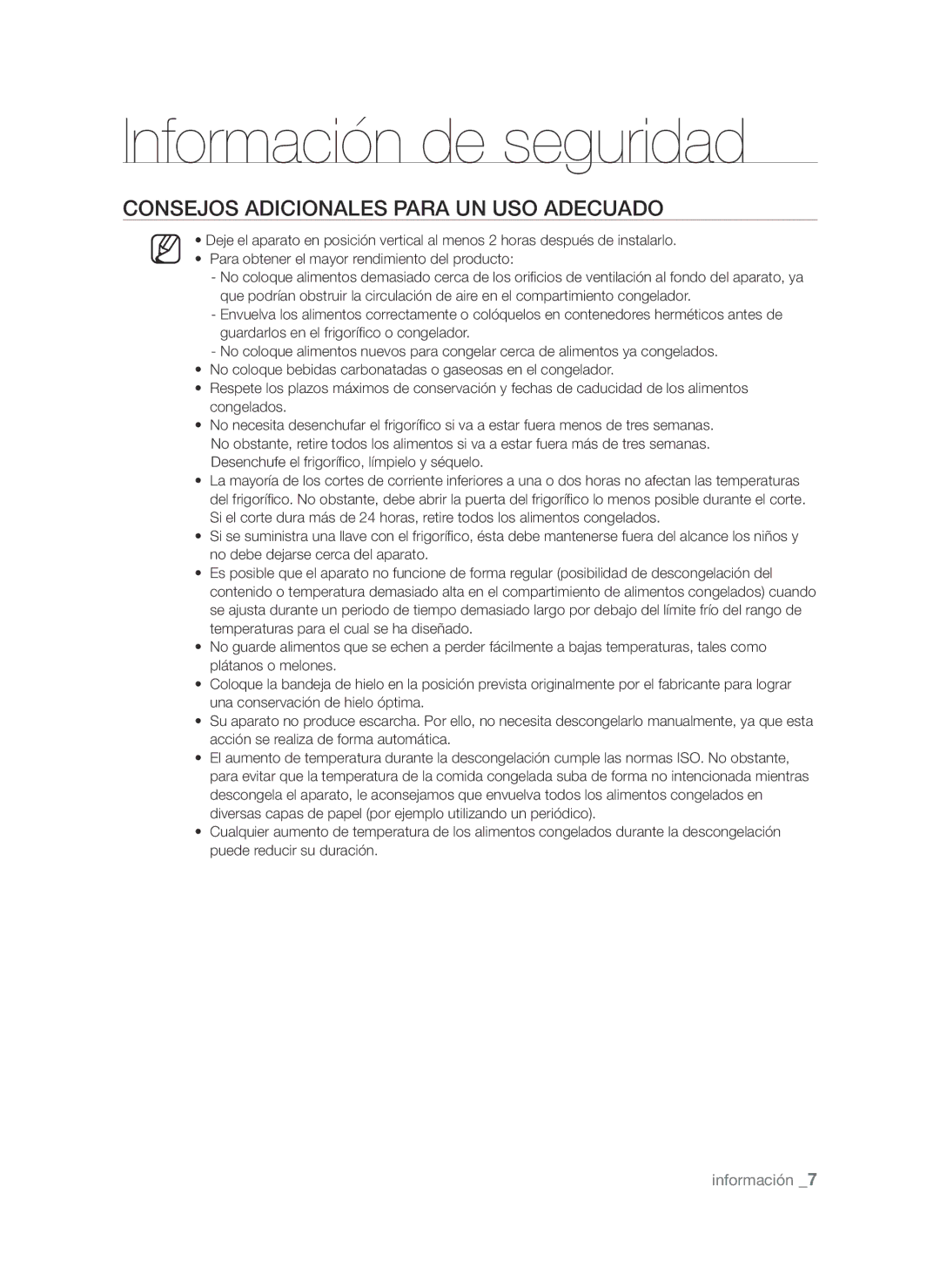 Samsung RSH1FTSW1/XES, RSH1UBRS1/XES, RSH1FTPE1/XEP, RSH1DTRS1/XES, RSH1DTMH1/XES Consejos Adicionales Para UN USO Adecuado 