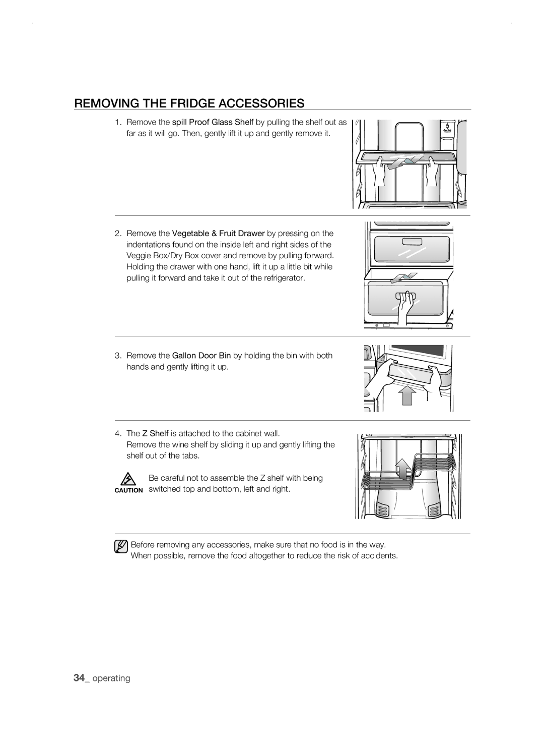 Samsung RSH3D, RSH3N, RSH3F, RSH3K user manual REMoVing tHE friDgE aCCEssoriEs 