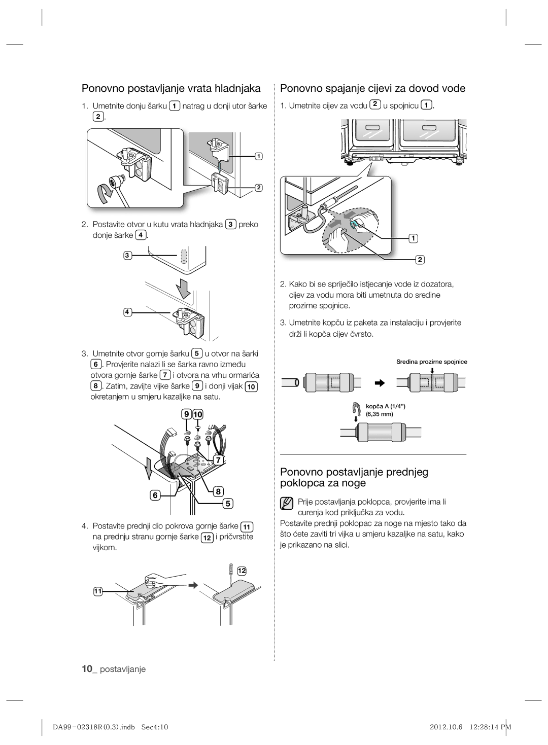 Samsung RSH5PTPN1/EUR, RSH5PTTS1/EUR manual Ponovno postavljanje prednjeg poklopca za noge 