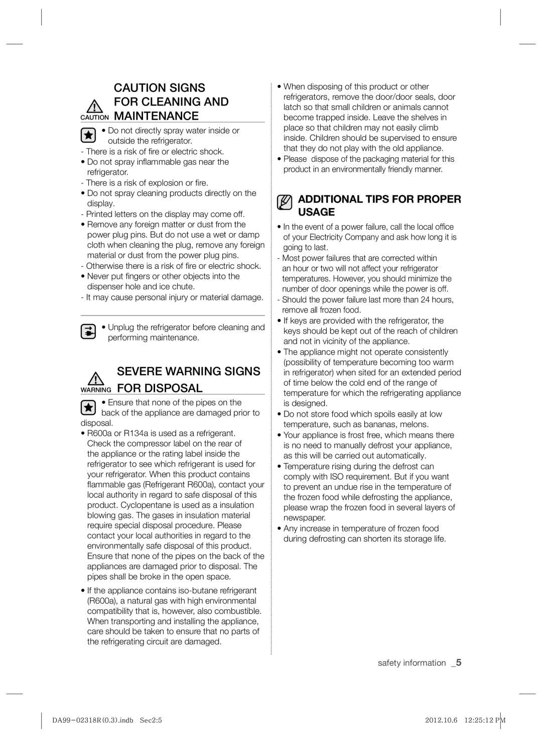 Samsung RSH5PTTS1/EUR, RSH5PTPN1/EUR manual Severe Warning Signs Warning for Disposal 