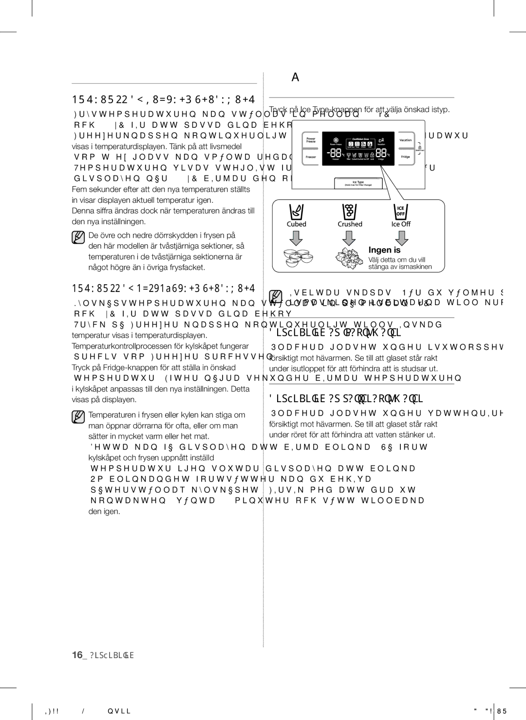 Samsung RSH5UTPN1/XEE Kontroll AV Temperaturen, Användning AV IS- OCH Kallvattenautomaten, KoNTRoLL AV FRySTeMpeRATuReN 