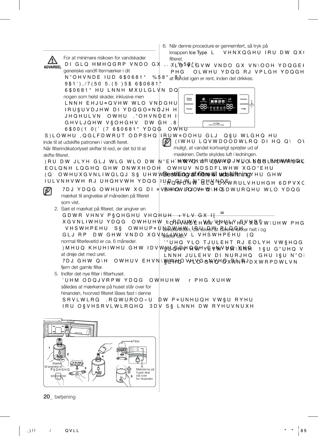 Samsung RSH5UTPN1/XEE manual Udskiftning AF Vandfilteret, Betjening AF Dørene, Bestilling af filtre til udskiftning 