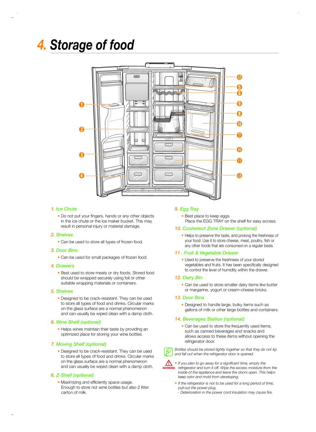 Samsung RSH5PTPN1/EUR, RSH5ZEPN1/XEG, RSH5ZLBG1/XEO, RSH5UTPN1/XEO, RSH5PTSW1/XEG, RSH5PTPN1/XEO Storage of food, Ice Chute 