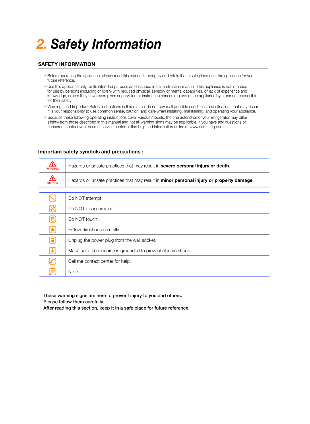 Samsung RSH5ZLBG1/XEO, RSH5ZEPN1/XEG, RSH5PTPN1/EUR, RSH5UTPN1/XEO, RSH5PTSW1/XEG, RSH5PTPN1/XEO manual Safety Information 