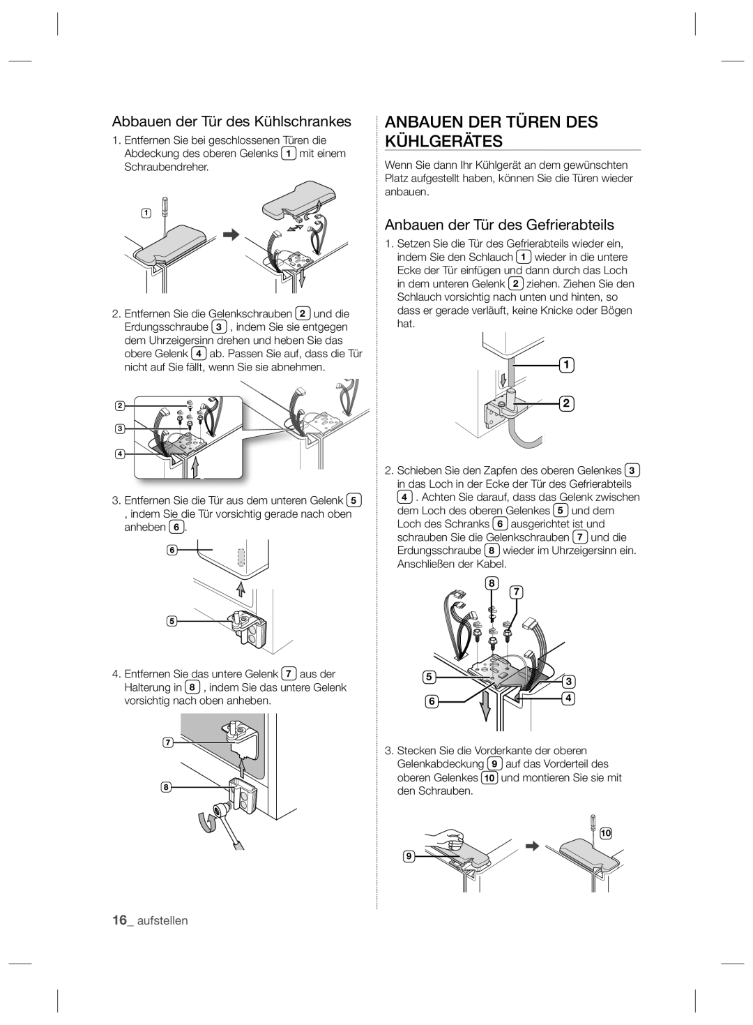 Samsung RSH5TERS1/XEG, RSH5ZEPN1/XEG, RSH5TERS1/XES Anbauen DER Türen DES Kühlgerätes, Abbauen der Tür des Kühlschrankes 