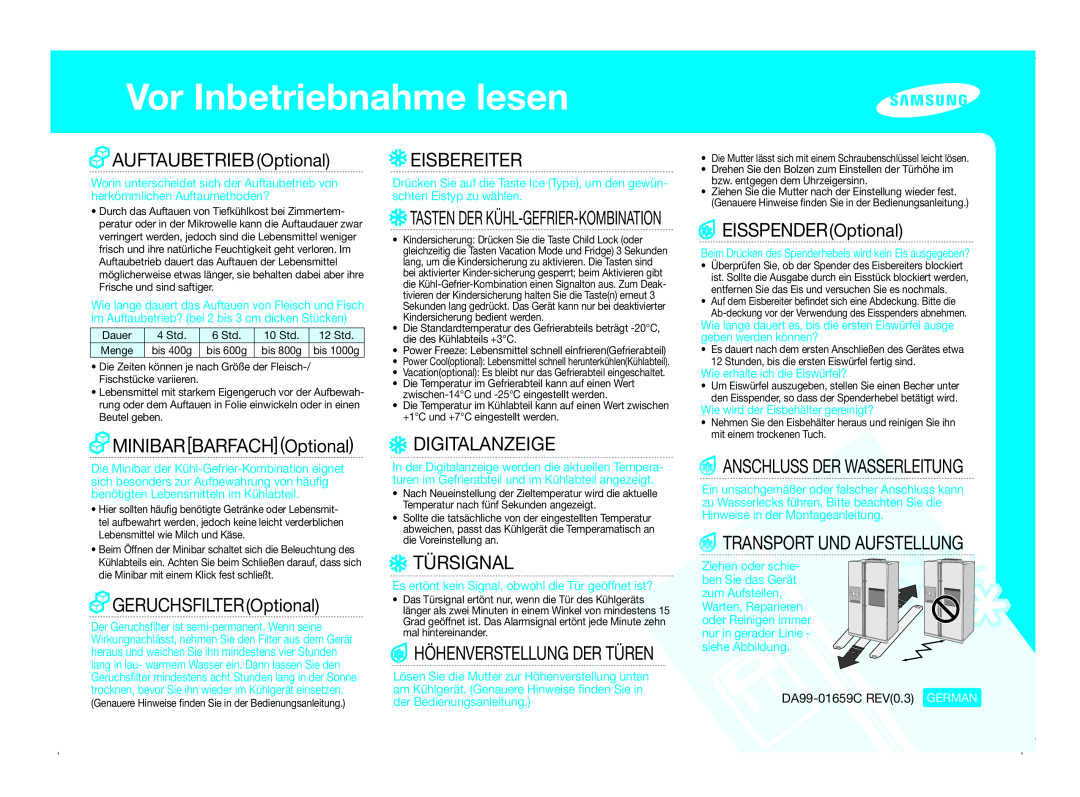 Samsung RSH7ZNPN1/XEG, RSH7ZNRS1/EUR manual Kühlschrank, Handbuch, imagine the possibilities, Deutsch, Freistehendes Gerät 