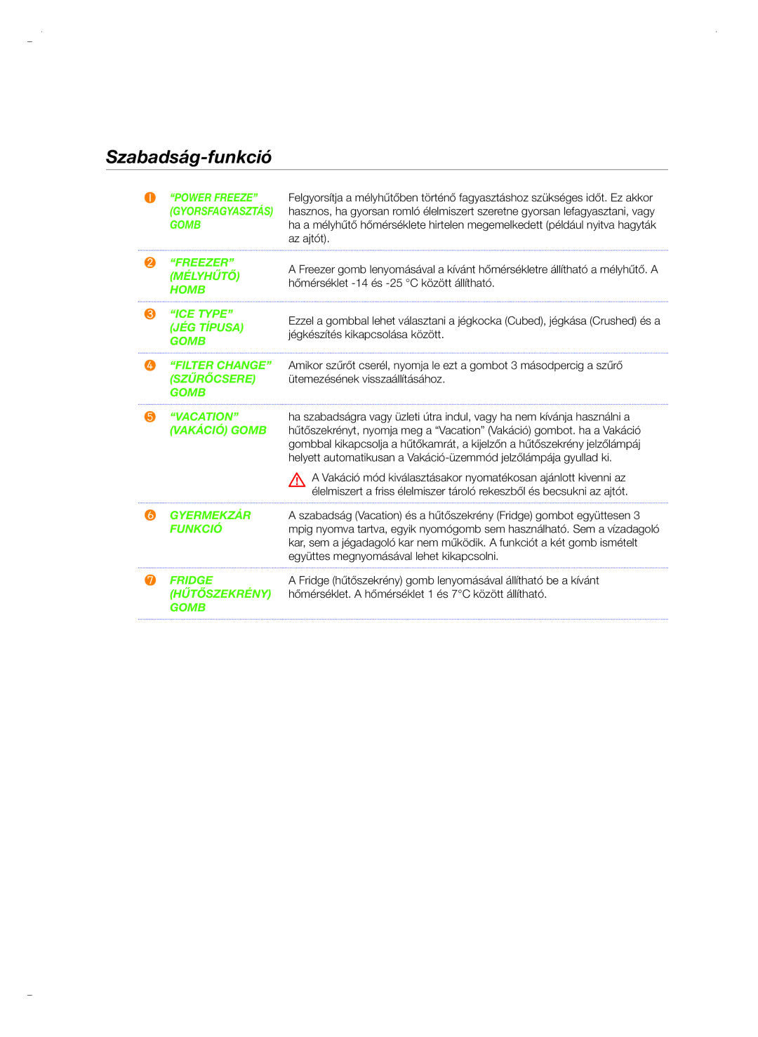 Samsung RSH5PTPN1/XEO, RSH5ZLBG1/XEO, RSH5PTSW1/XEG, RSH5ZL2A1/XEO manual Szabadság-funkció 