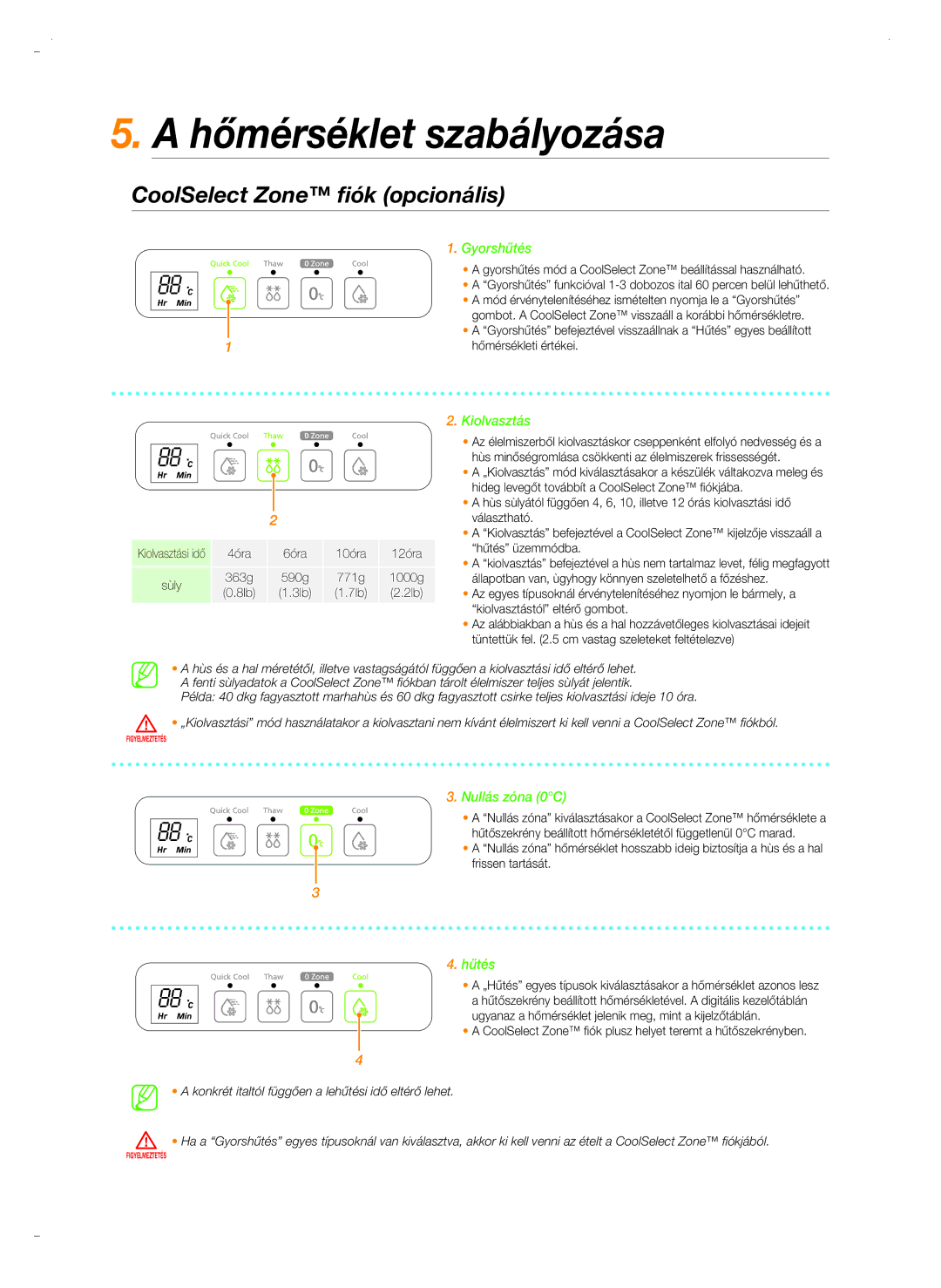 Samsung RSH5PTSW1/XEG, RSH5ZLBG1/XEO, RSH5PTPN1/XEO, RSH5ZL2A1/XEO Hőmérséklet szabályozása, CoolSelect Zone fiók opcionális 