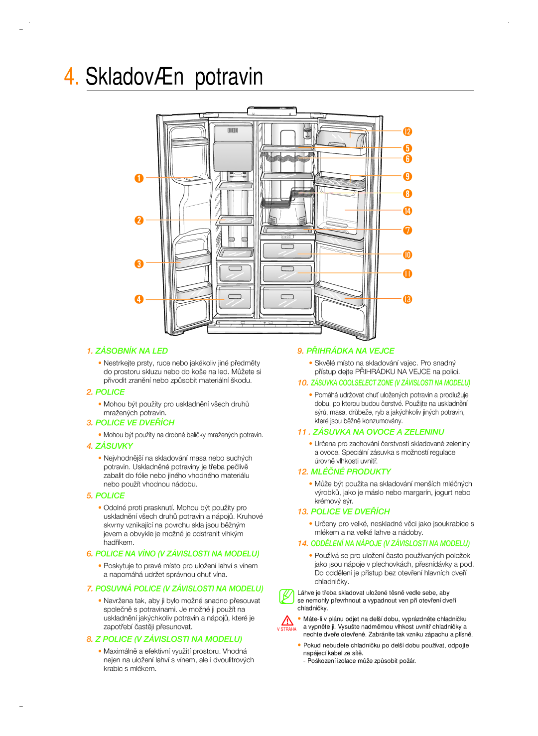 Samsung RSH5ZLBG1/XEO, RSH5UTPN1/XEO, RSH5ZL2A1/XEO manual Skladování potravin, Zásobník NA LED 