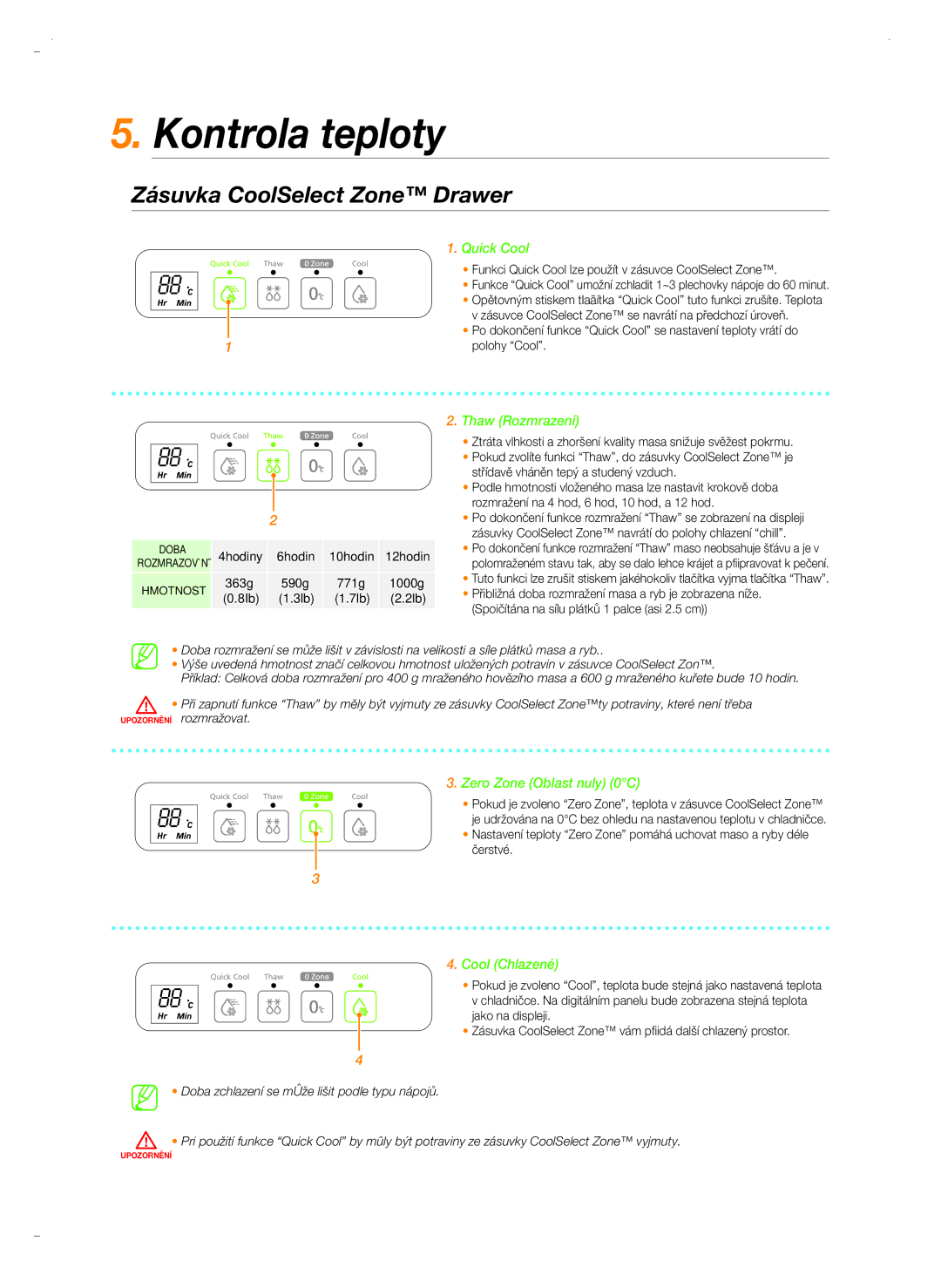 Samsung RSH5UTPN1/XEO, RSH5ZLBG1/XEO, RSH5ZL2A1/XEO manual Kontrola teploty, Zásuvka CoolSelect Zone Drawer 