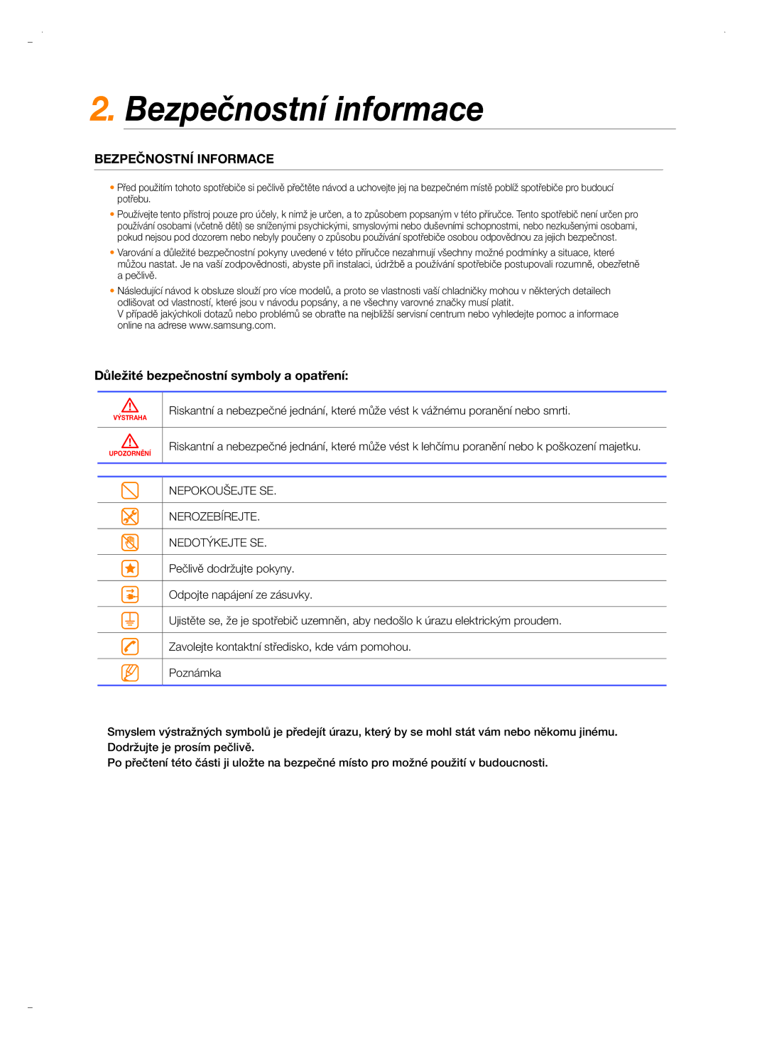 Samsung RSH5ZL2A1/XEO, RSH5ZLBG1/XEO, RSH5UTPN1/XEO manual Bezpečnostní informace, Bezpečnostní Informace 