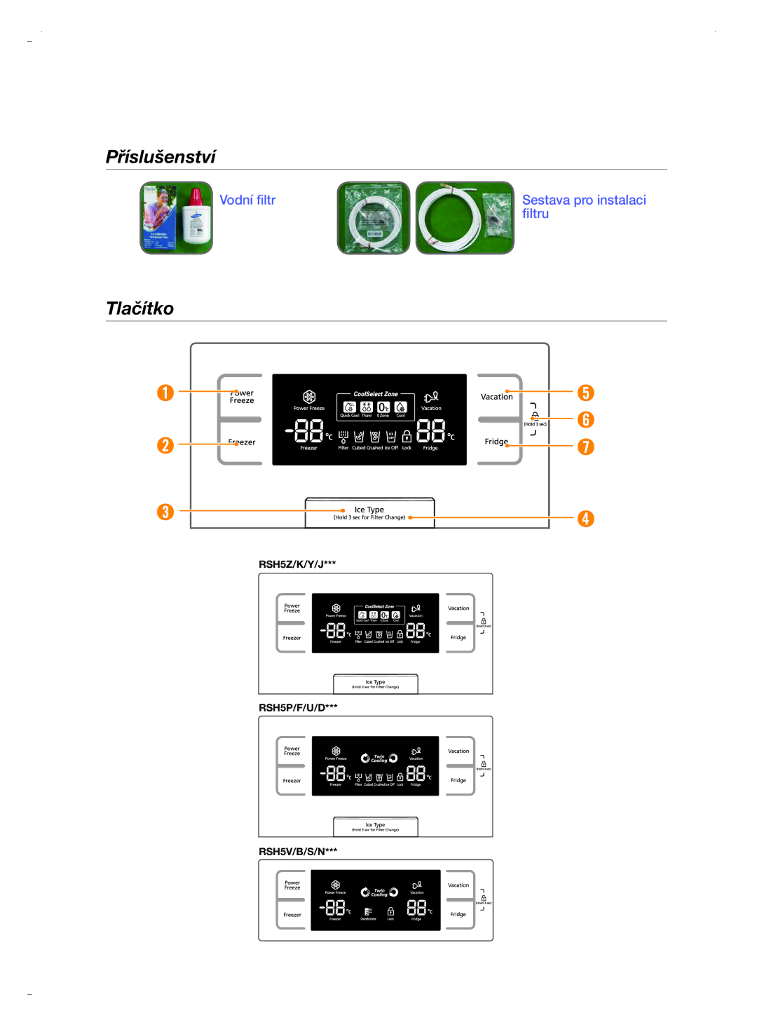 Samsung RSH5ZLBG1/XEO, RSH5UTPN1/XEO, RSH5ZL2A1/XEO manual Příslušenství, Tlačítko 