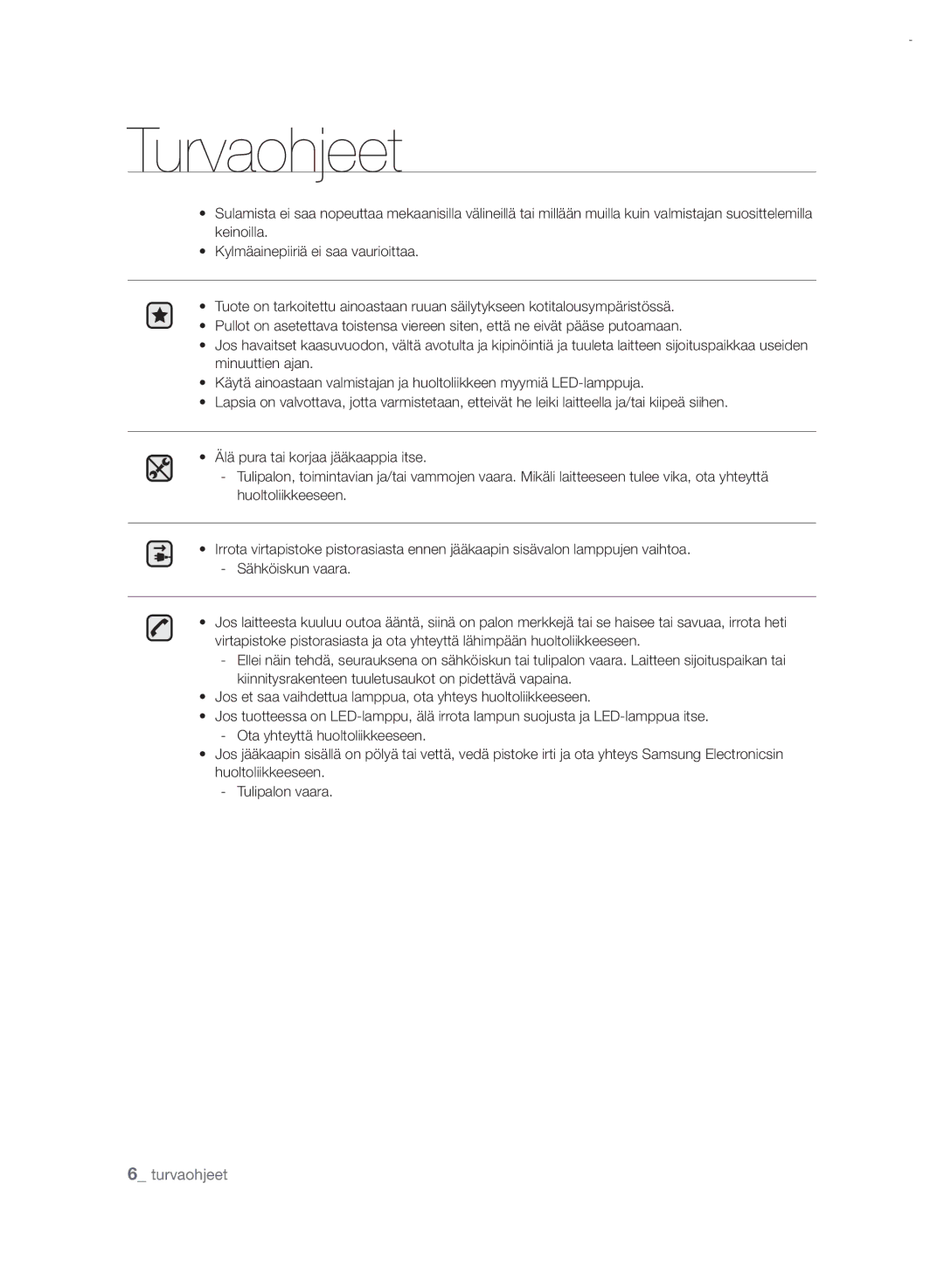 Samsung RSH7PNRS1/XEE, RSH7UNRS1/XEE manual Turvaohjeet 