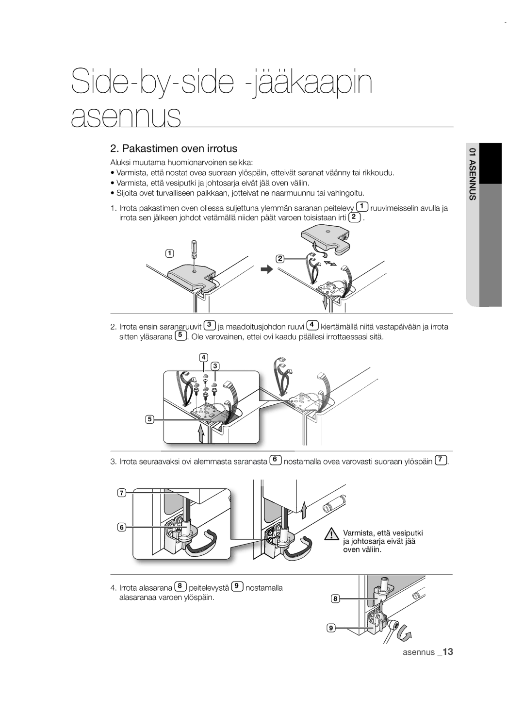 Samsung RSH7UNRS1/XEE, RSH7PNRS1/XEE manual Pakastimen oven irrotus 