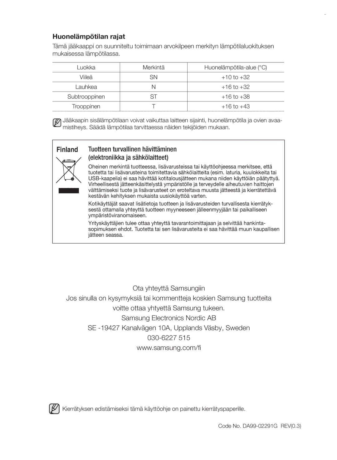 Samsung RSH7PNRS1/XEE, RSH7UNRS1/XEE manual Huonelämpötilan rajat, Viileä 