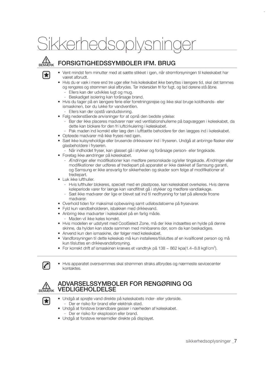 Samsung RSH7UNRS1/XEE, RSH7PNRS1/XEE manual BEMæRK Forsigtighedssymboler IFM. Brug 