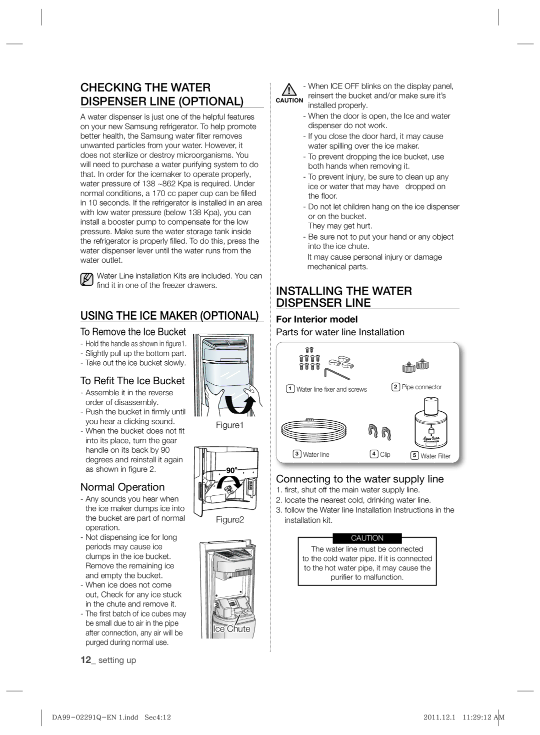 Samsung RSH7UNBP1/XEO manual Checking the Water Dispenser Line Optional, Using the ICE Maker Optional 