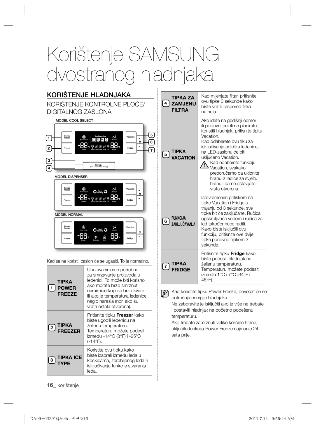 Samsung RSH7UNBP1/XEO manual Korištenje Hladnjaka, Korištenje Kontrolne PLOČE/ Digitalnog Zaslona 