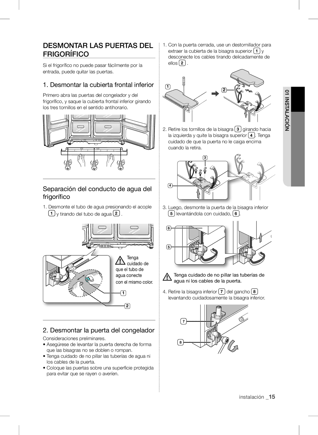 Samsung RSH7UNRS1/XES, RSH7UNPN1/XES manual Desmontar LAS Puertas DEL Frigorífico, Desmontar la cubierta frontal inferior 