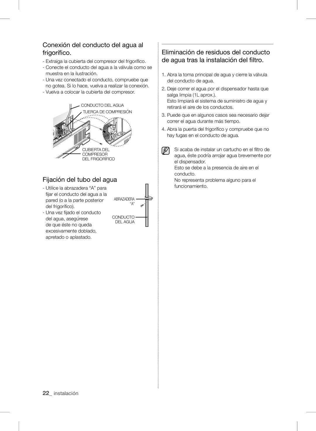 Samsung RSH7PNBP1/XES manual Conexión del conducto del agua al frigorífico, Vuelva a colocar la cubierta del compresor 