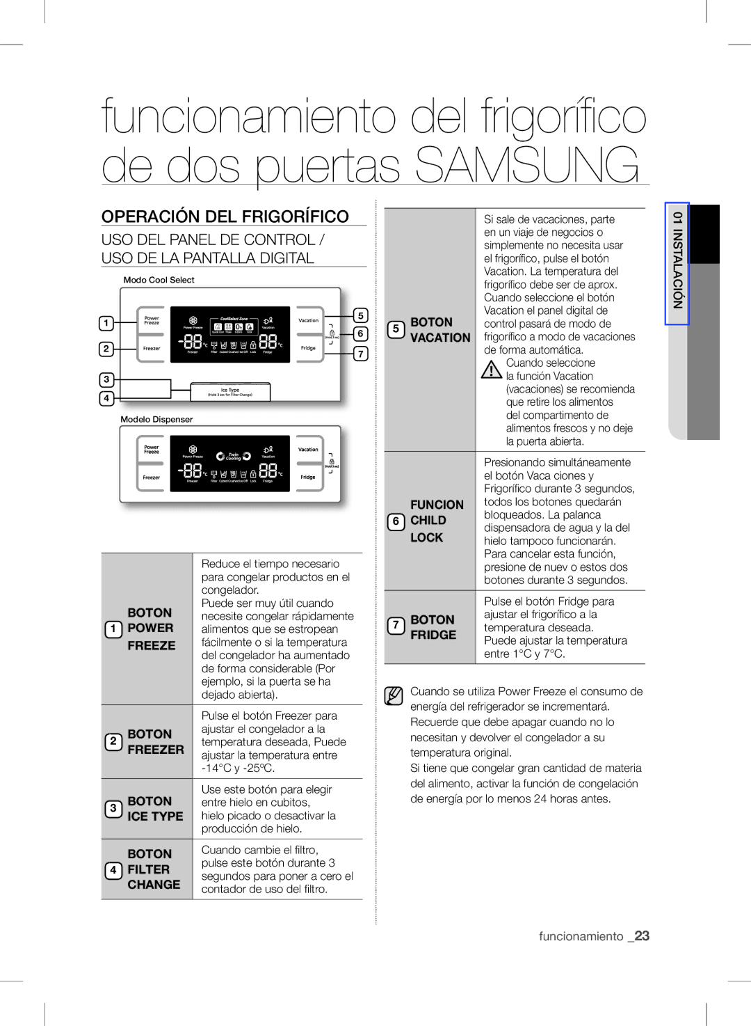 Samsung RSH7UNRS1/XES, RSH7UNPN1/XES, RSH7PNRS1/XES, RSH7PNBP1/XES manual Operación DEL Frigorífico 