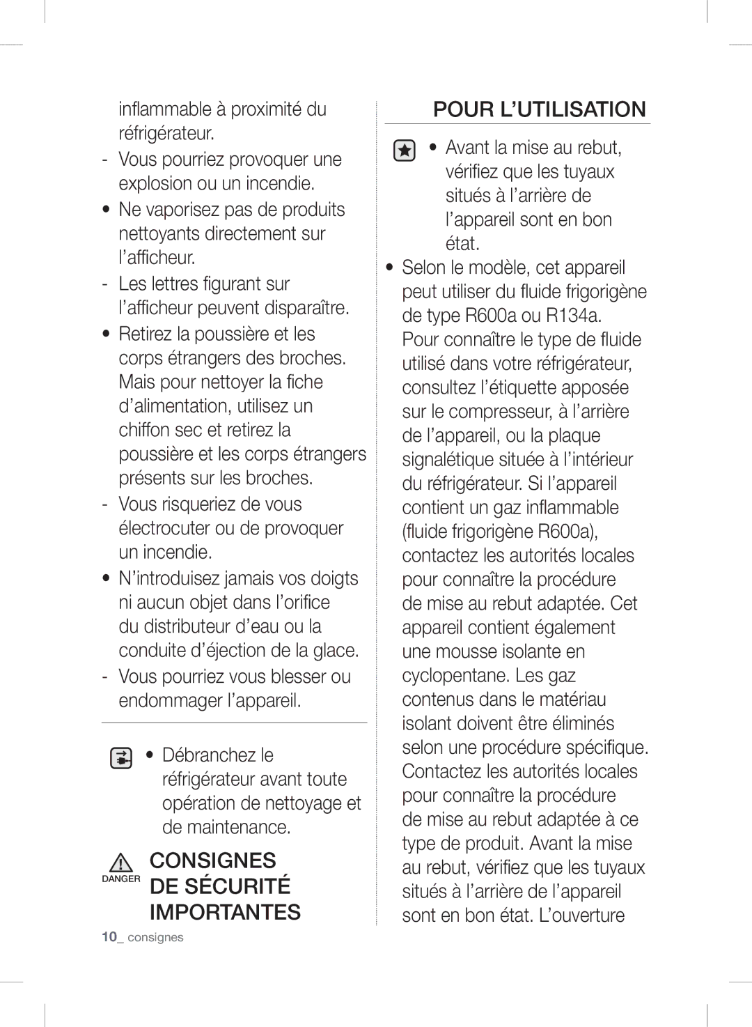 Samsung RSH7UNSR1/XEF, RSH7PNSL1/XEF, RSH7UNSP1/XEF manual Consignes Danger DE Sécurité Importantes Pour L’UTILISATION 