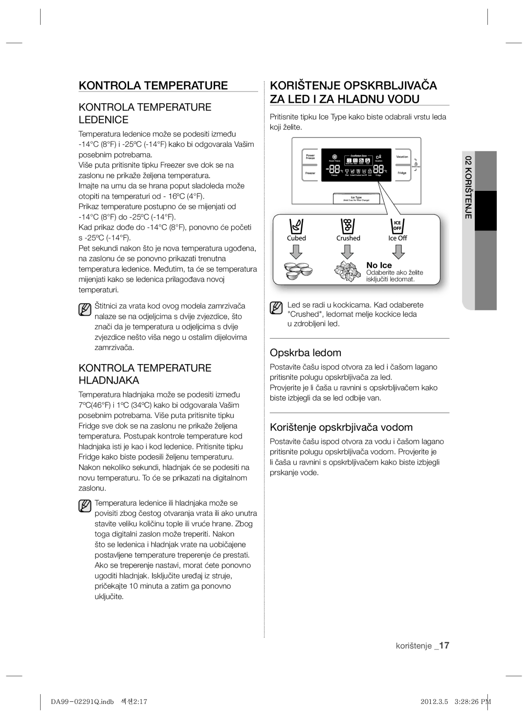 Samsung RSA1WTMG1/XES, RSH7ZNRS1/EUR, RSH7PNRS1/XEG Kontrola Temperature, Korištenje Opskrbljivača ZA LED I ZA Hladnu Vodu 