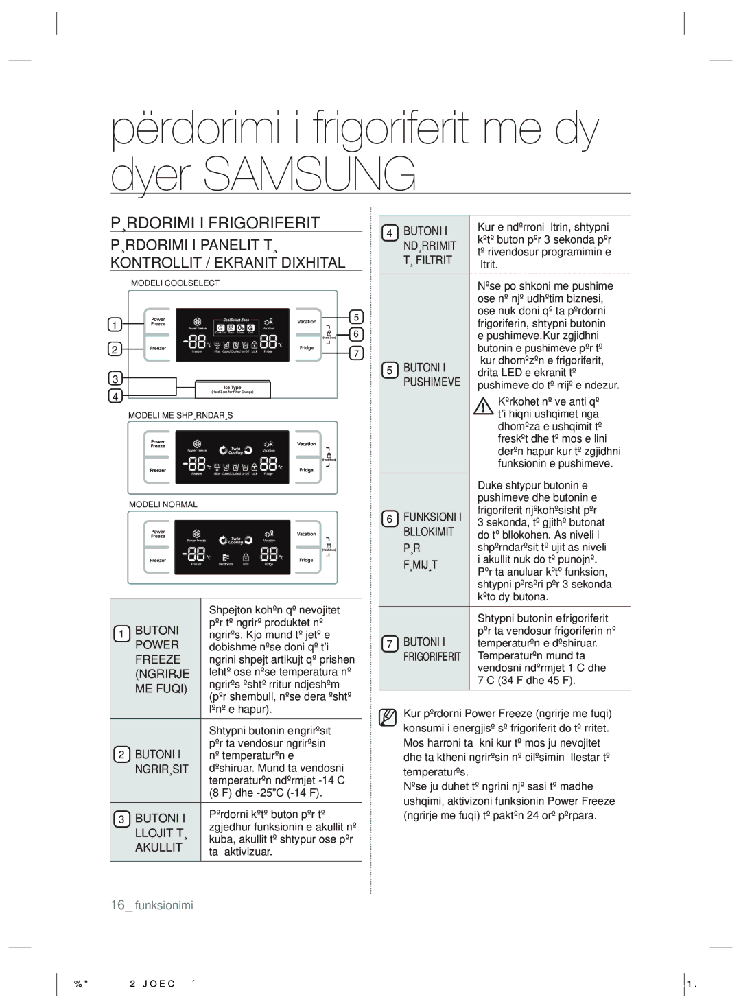 Samsung RSH7PNRS1/EUR, RSH7ZNRS1/EUR, RSH7PNRS1/XEG Përdorimi i frigoriferit me dy dyer Samsung, Përdorimi I Frigoriferit 