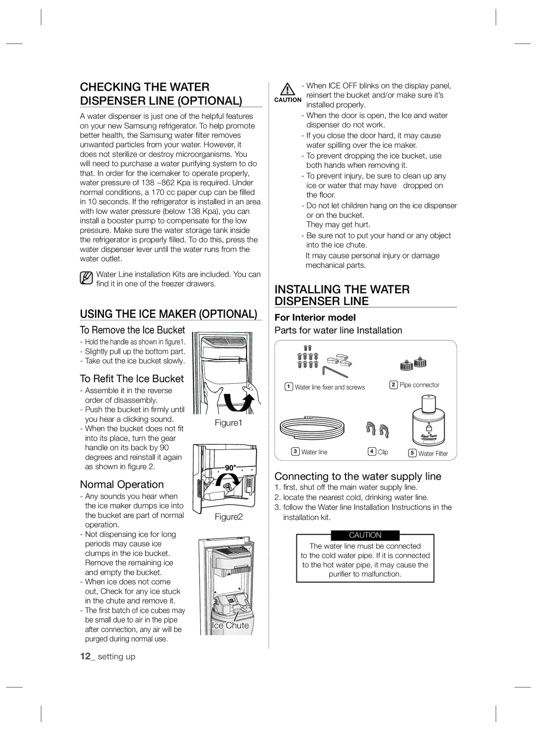 Samsung RSH7PNSW1/XEO, RSH7ZNRS1/EUR manual Checking the Water Dispenser Line Optional, Using the ICE Maker Optional 