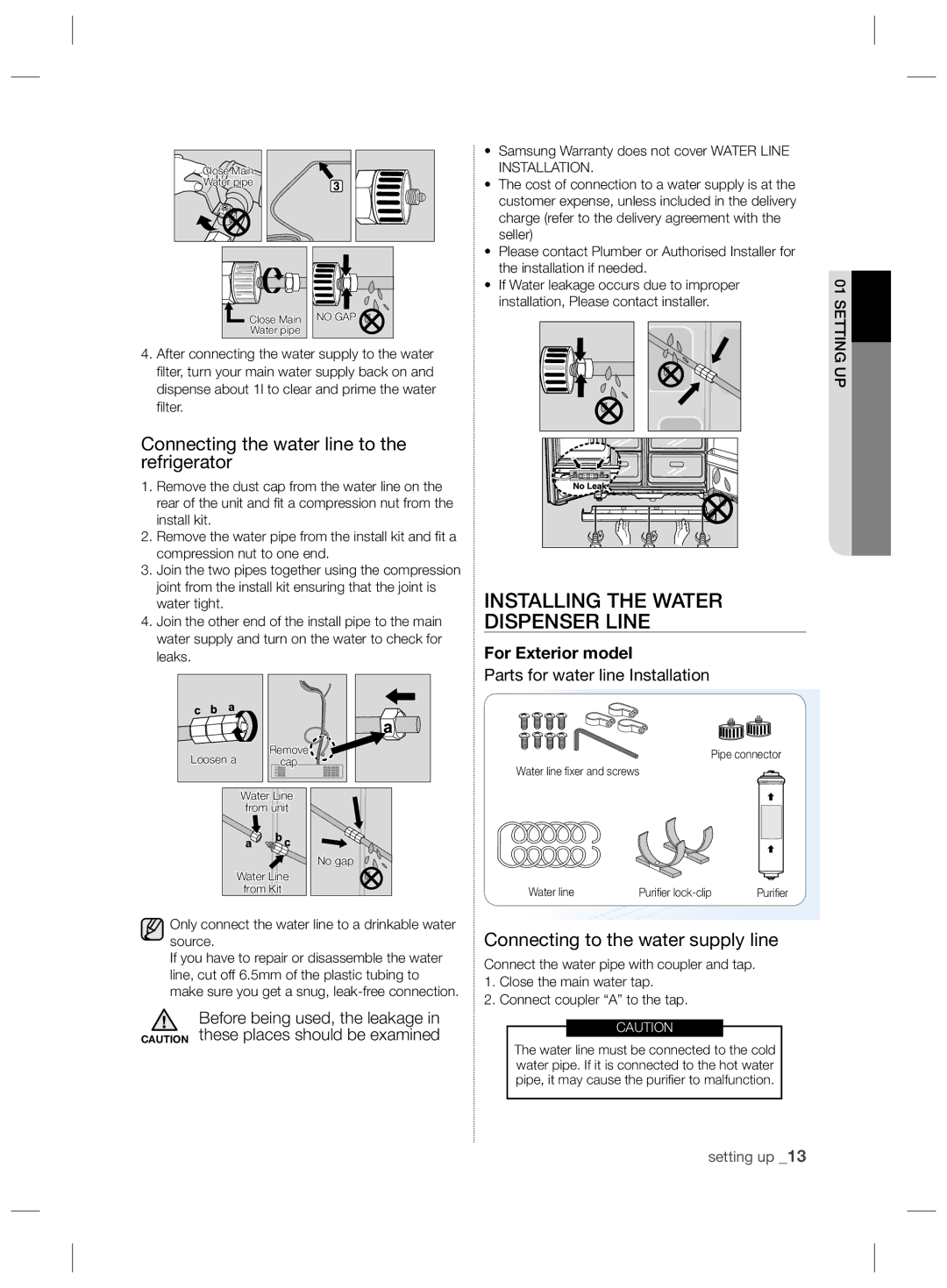 Samsung RSH7ZNRS1/SWS Connecting the water line to the refrigerator, After connecting the water supply to the water, Lter 