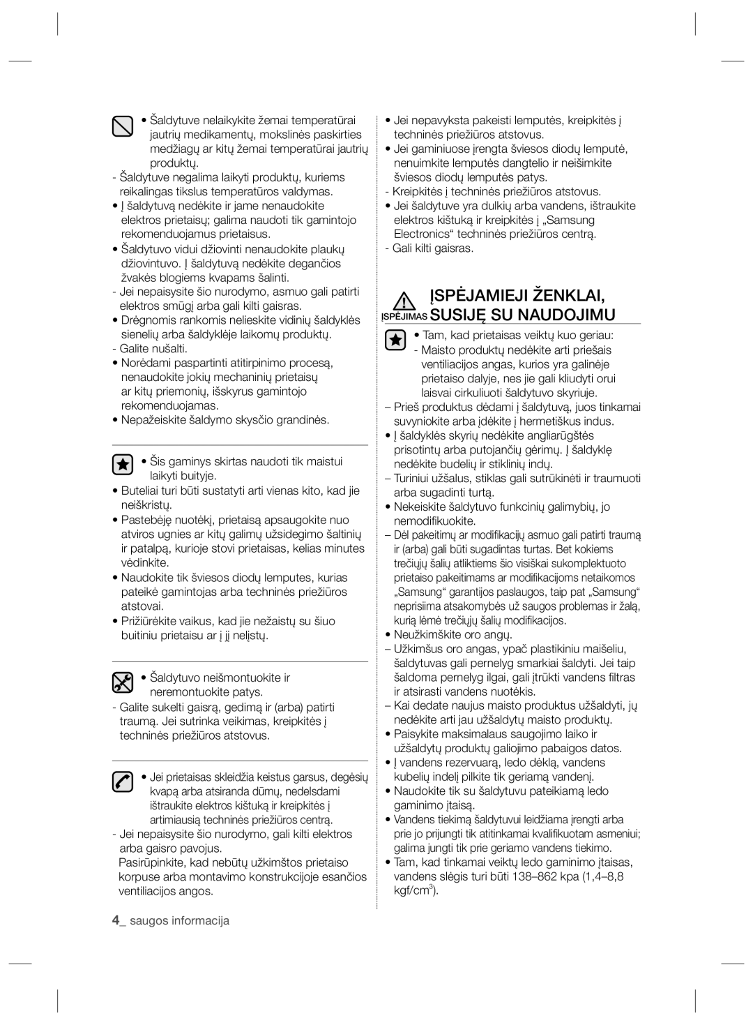 Samsung RSH7PNPN1/XEO, RSH7ZNRS1/EUR manual Įspėjamieji ŽENKLAI, Įspėjimas Susiję SU Naudojimu, Neužkimškite oro angų 