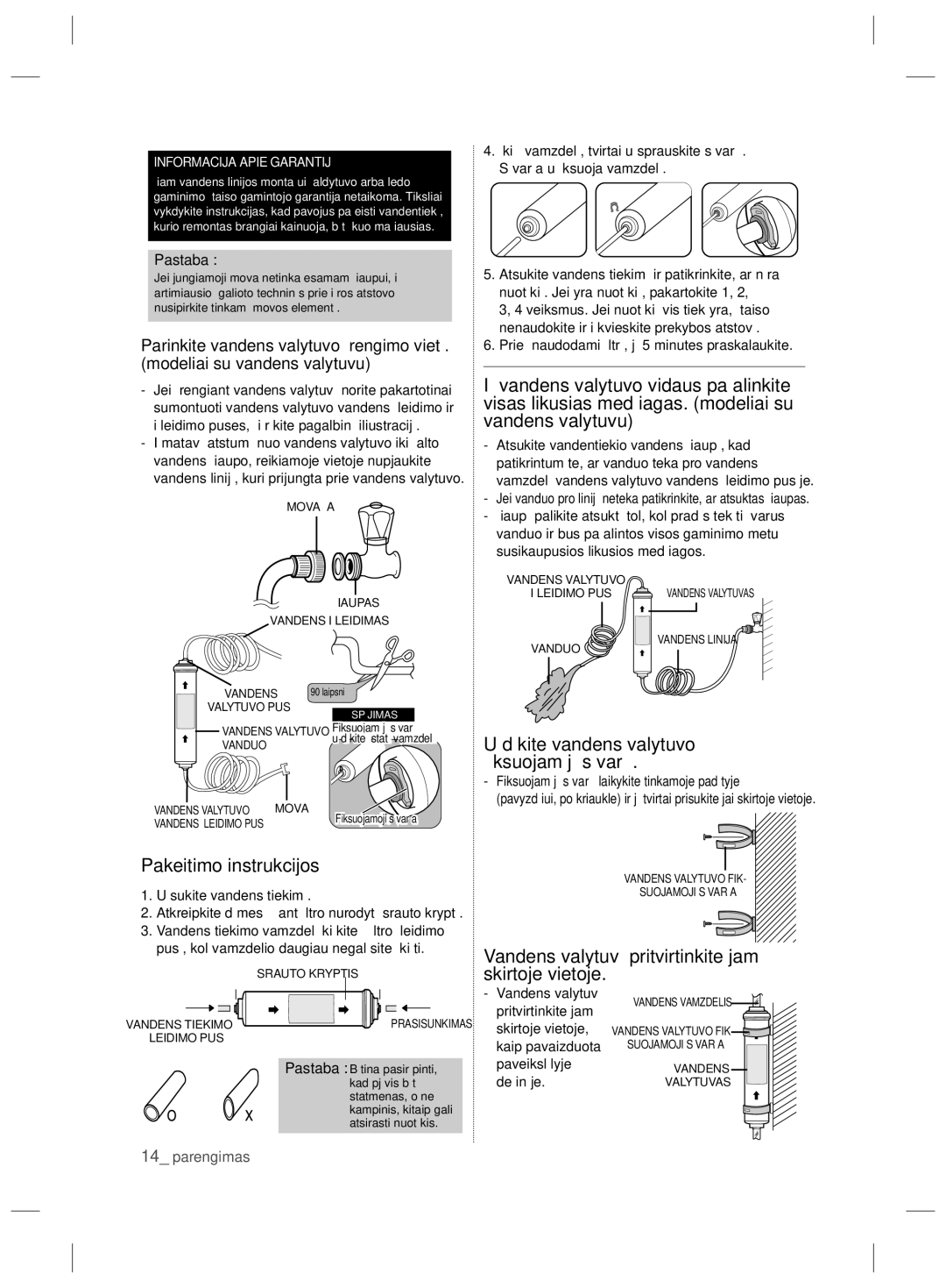 Samsung RSH7ZNRS1/EUR, RSH7ZNRS1/XEG, RSH7ZNRS1/XEO Uždėkite vandens valytuvo ﬁksuojamąją sąvaržą, Pakeitimo instrukcijos 