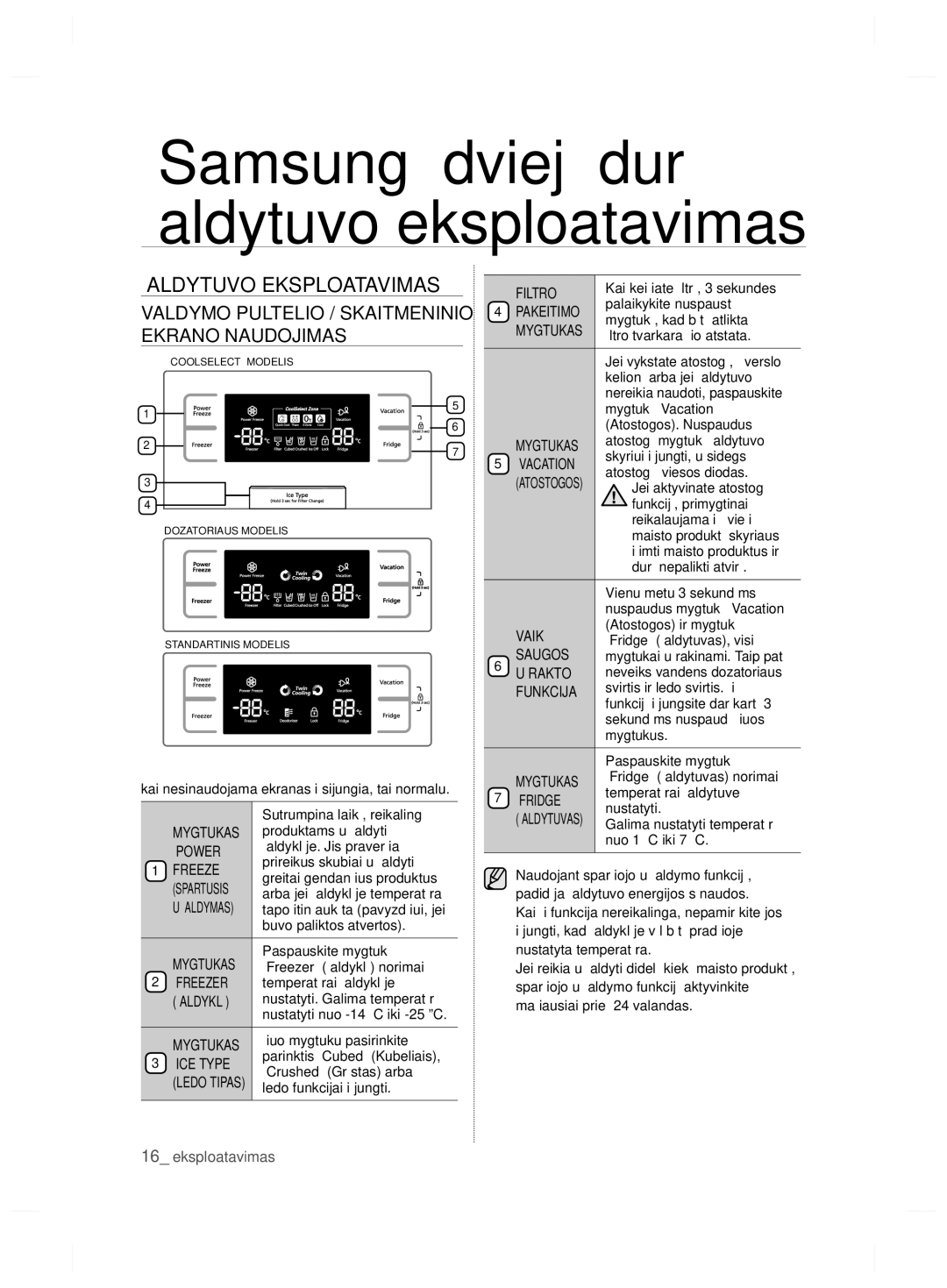 Samsung RSH7ZNRS1/XEO, RSH7ZNRS1/EUR, RSH7ZNRS1/XEG, RSH7UNBP1/XEO, RSH7PNPN1/XEO, RSH7PNSW1/XEO manual Šaldytuvo Eksploatavimas 