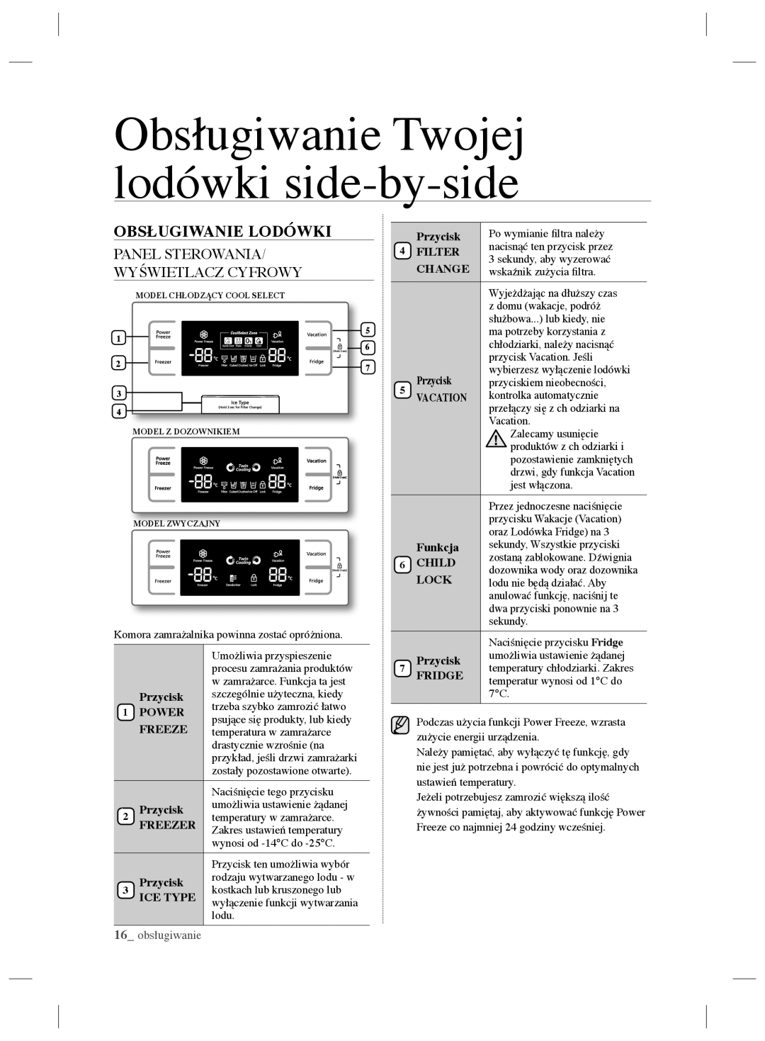 Samsung RSH7PNSW1/XEO, RSH7ZNRS1/EUR, RSH7ZNRS1/XEG manual Obsługiwanie Twojej lodówki side-by-side, Obsługiwanie Lodówki 