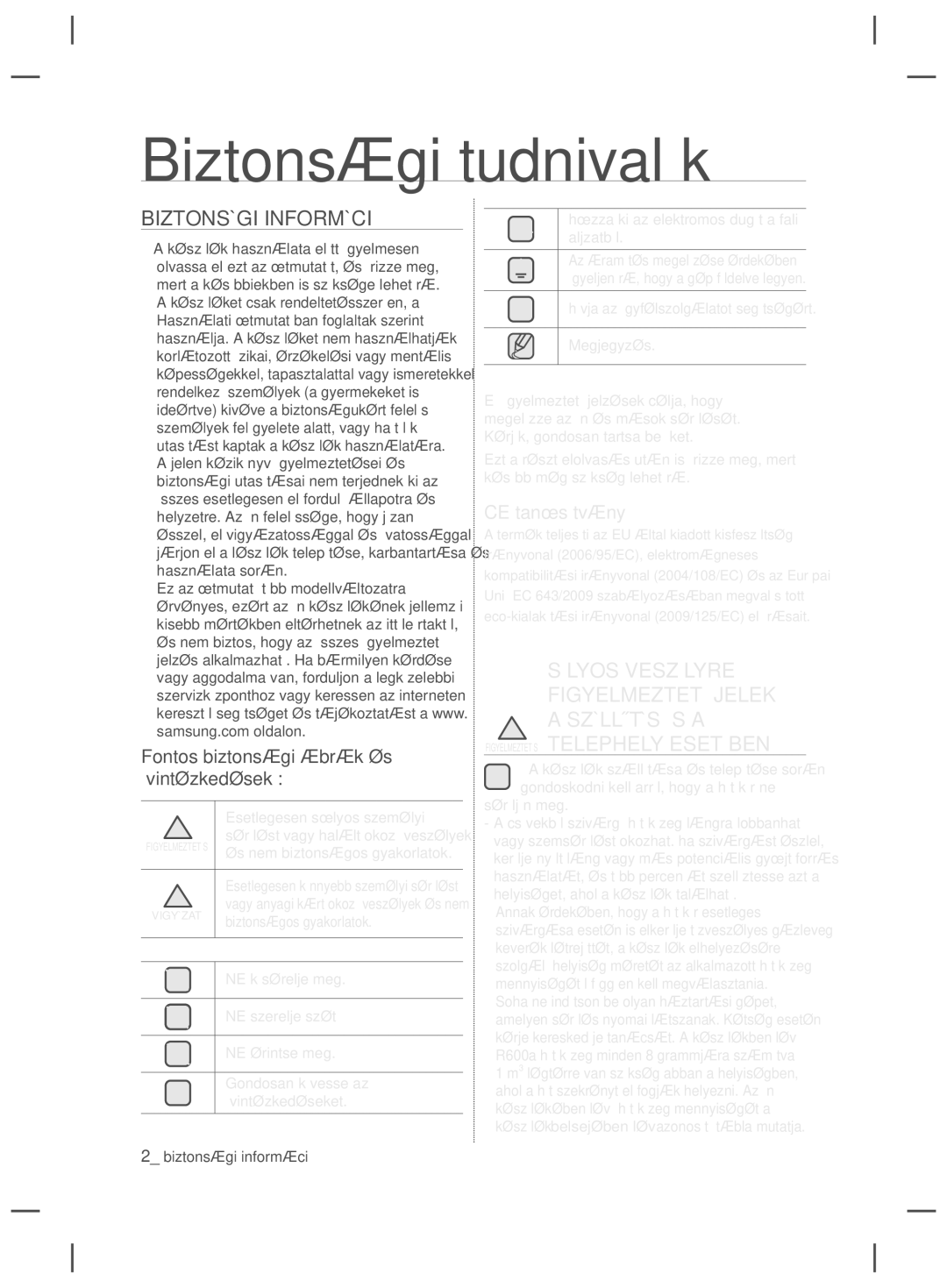 Samsung RSH7ZNRS1/XEG manual Biztonsági tudnivalók, Biztonsági Információ, Fontos biztonsági ábrák és óvintézkedések 