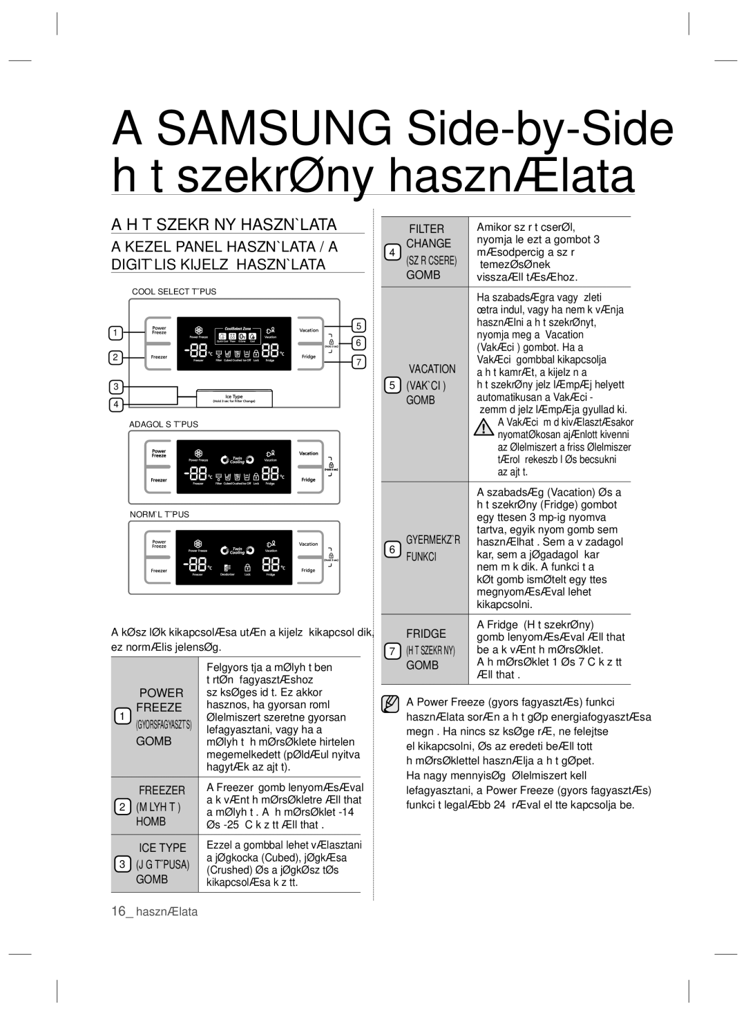 Samsung RSH7ZNRS1/XEG, RSH7ZNRS1/EUR, RSH7ZNRS1/XEO, RSH7UNBP1/XEO, RSH7PNPN1/XEO, RSH7PNSW1/XEO manual Hűtőszekrény Használata 