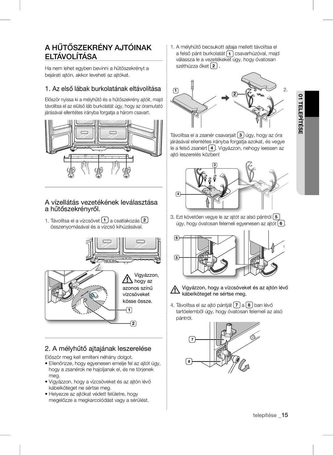 Samsung RSH7UNBP1/XEO, RSH7ZNRS1/EUR manual Hűtőszekrény Ajtóinak Eltávolítása, Az első lábak burkolatának eltávolítása 