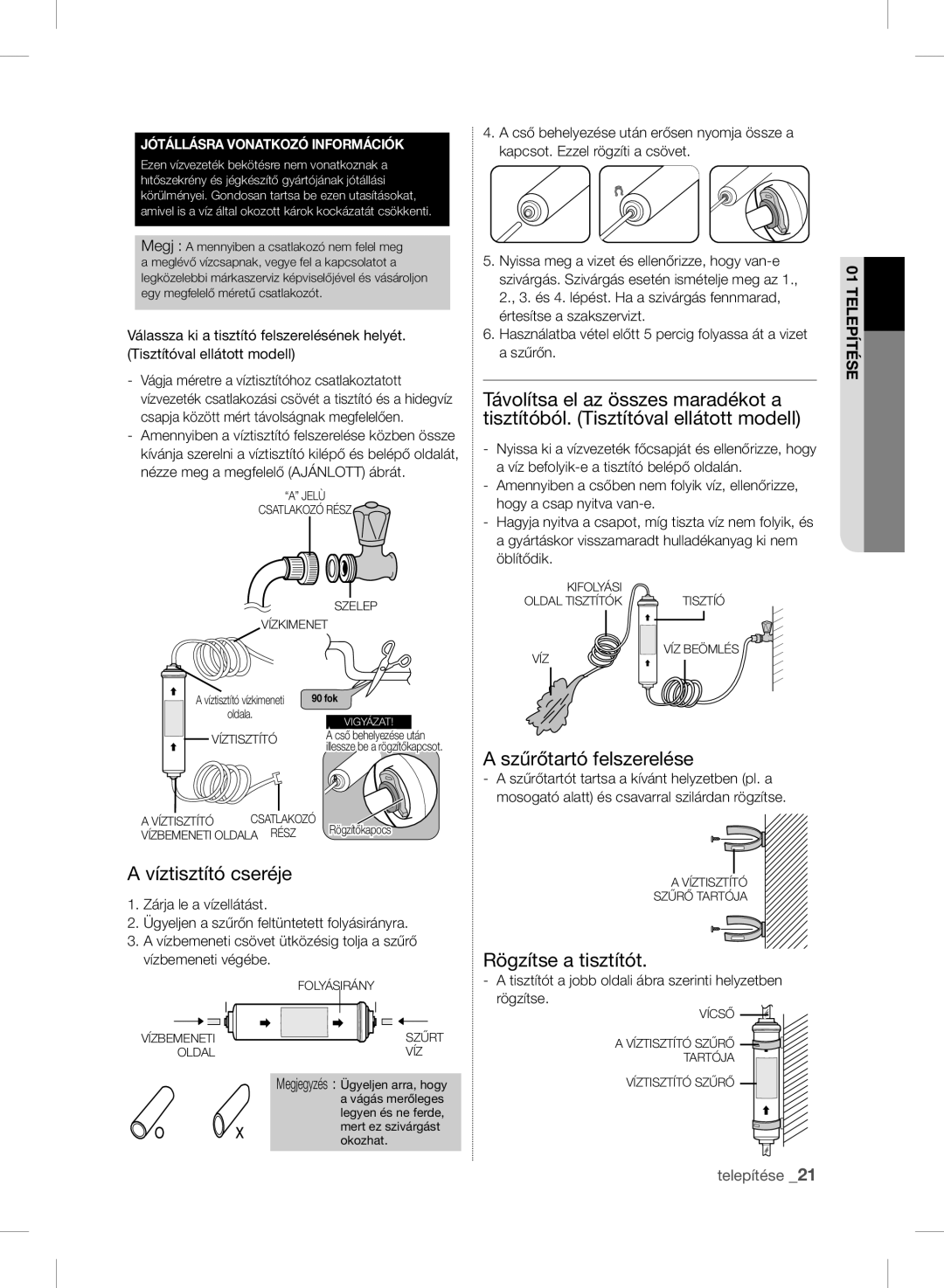 Samsung RSH7UNBP1/XEO, RSH7ZNRS1/EUR, RSH7ZNRS1/XEG manual Víztisztító cseréje, Szűrőtartó felszerelése, Rögzítse a tisztítót 