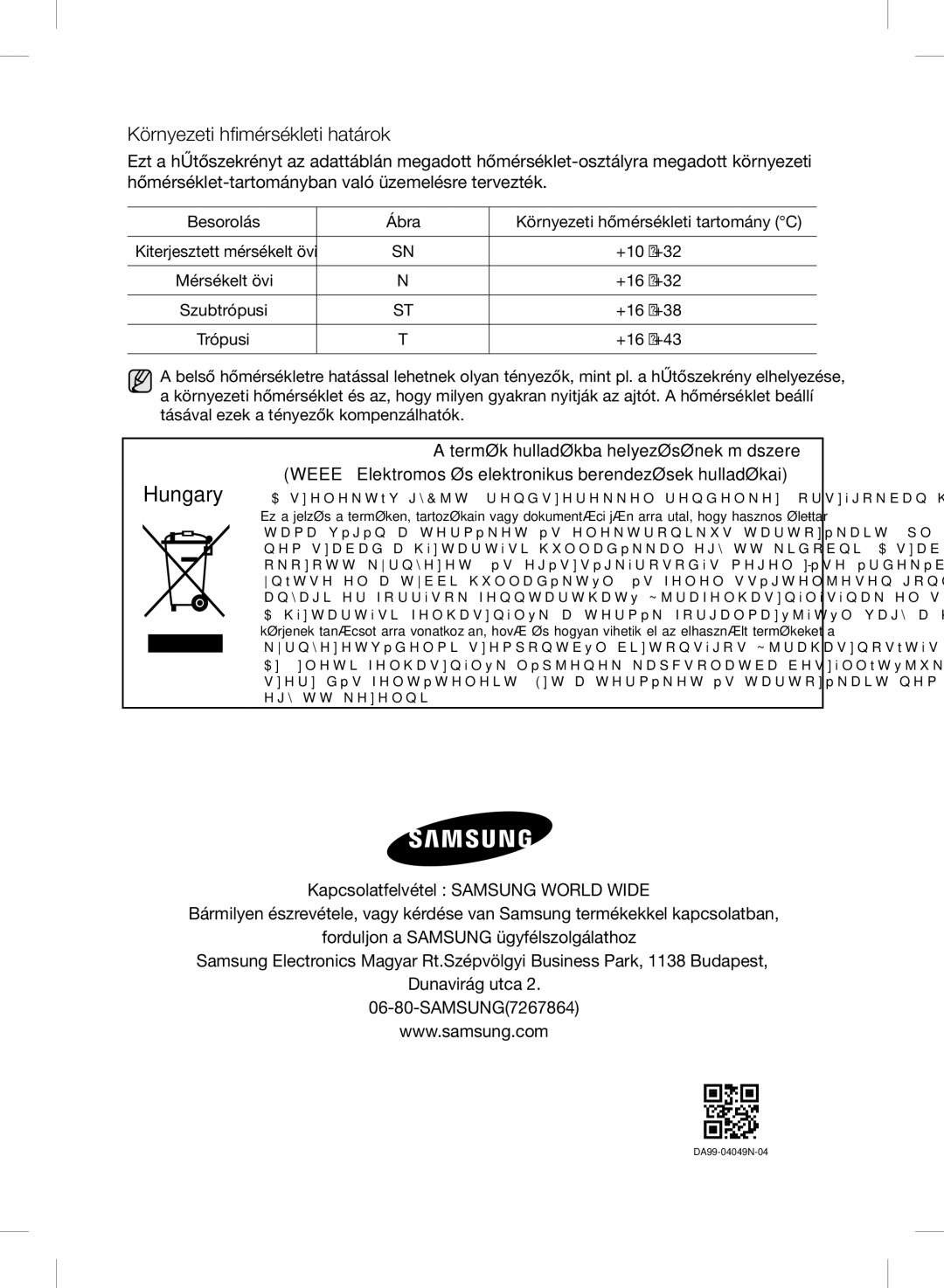 Samsung RSH7ZNRS1/XEO, RSH7ZNRS1/EUR, RSH7ZNRS1/XEG, RSH7UNBP1/XEO, RSH7PNSW1/XEO manual Kiterjesztett mérsékelt övi, Trópusi 