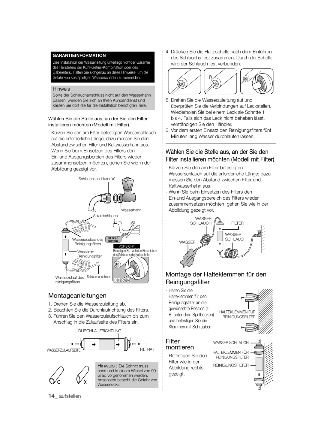 Samsung RSH7ZNRS1/XEO, RSH7ZNRS1/EUR, RSH7ZNRS1/XEG, RSH7ZNRS1/SWS manual Filter, Montieren 