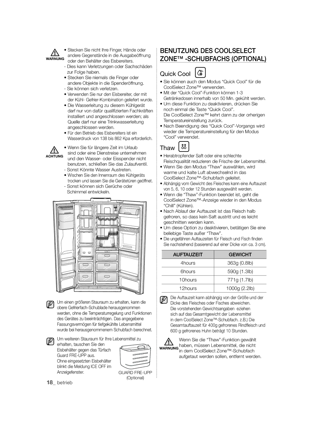 Samsung RSH7ZNRS1/XEO, RSH7ZNRS1/EUR, RSH7ZNRS1/XEG, RSH7ZNRS1/SWS manual Benutzung DES Coolselect Zone -SCHUBFACHS Optional 